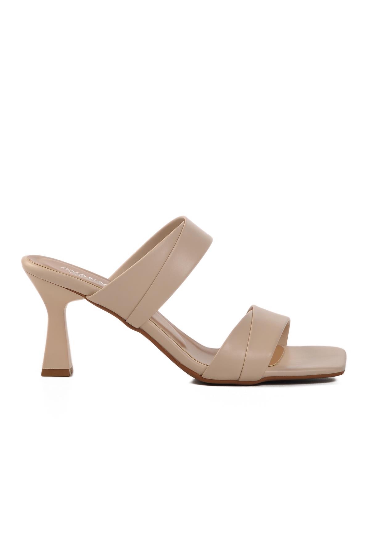 576006 Z Bej Kadın Topuklu Terlik - Görsel 4