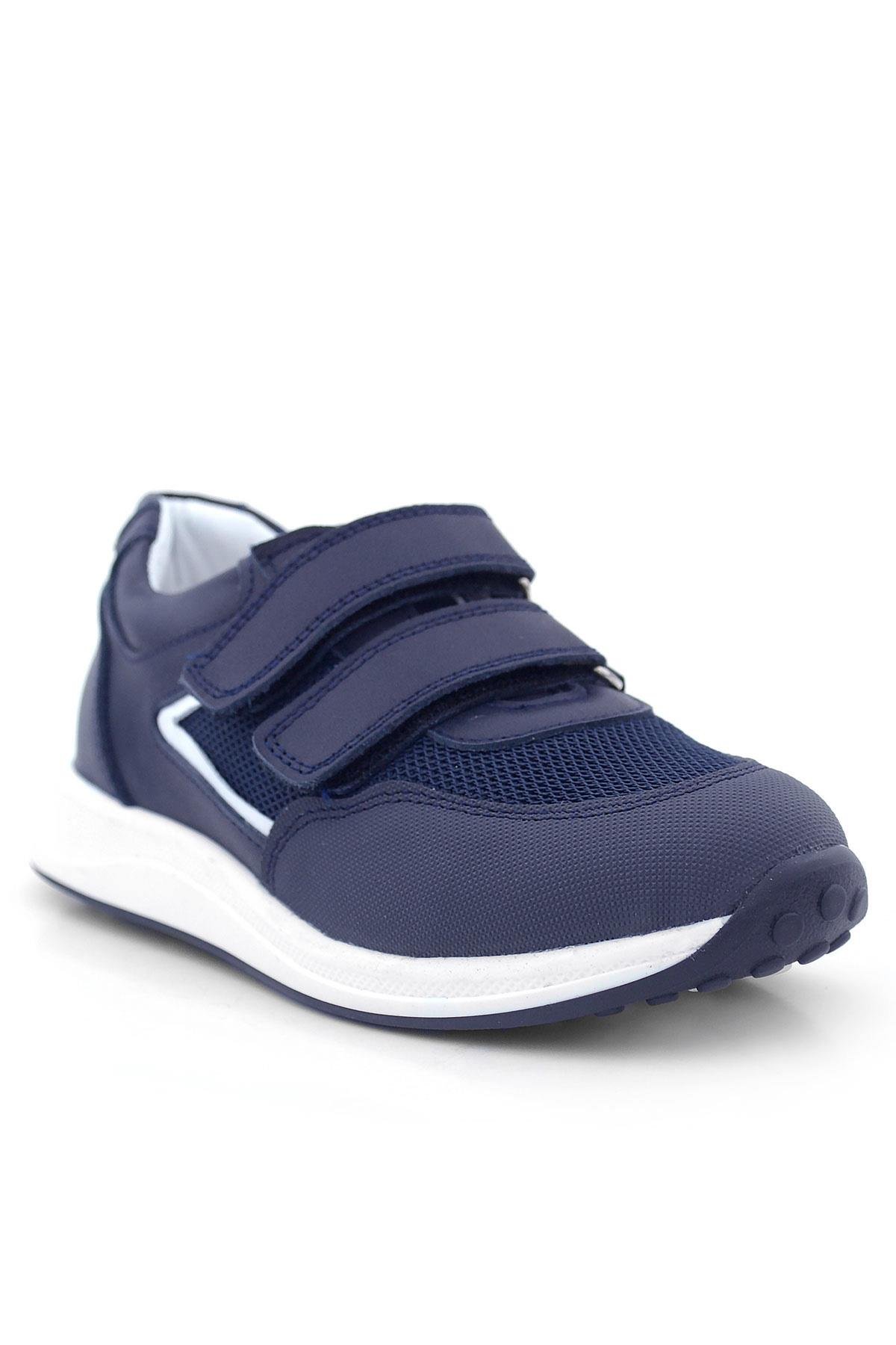 Hakiki Deri Lacivert Cırt Cırtlı Erkek Çocuk Günlük Spor Ayakkabı - Görsel 2