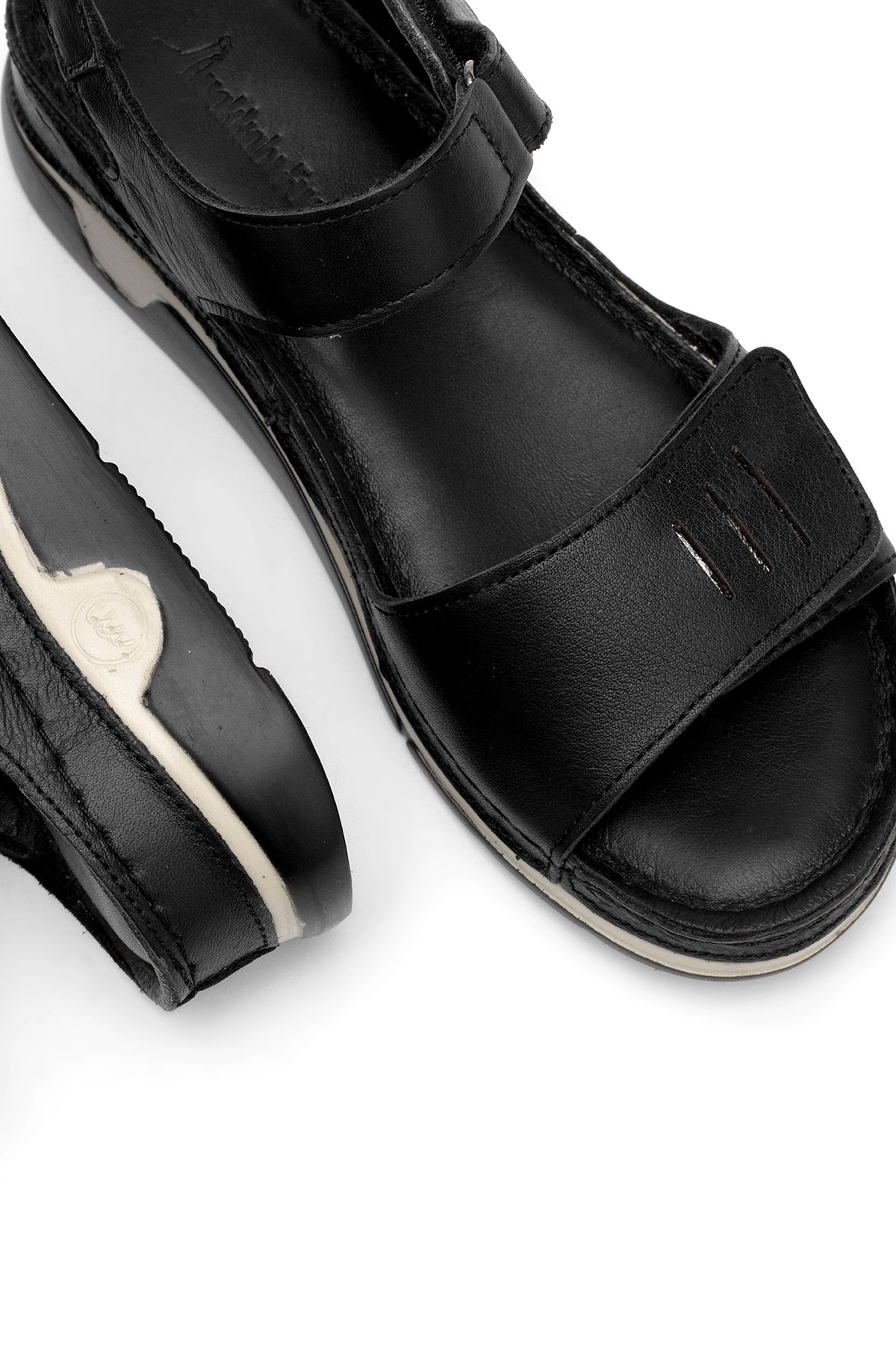 Elit RhmM-22 Kadın Hakiki Deri Ortopedik Düz Sandalet Siyah - Görsel 6