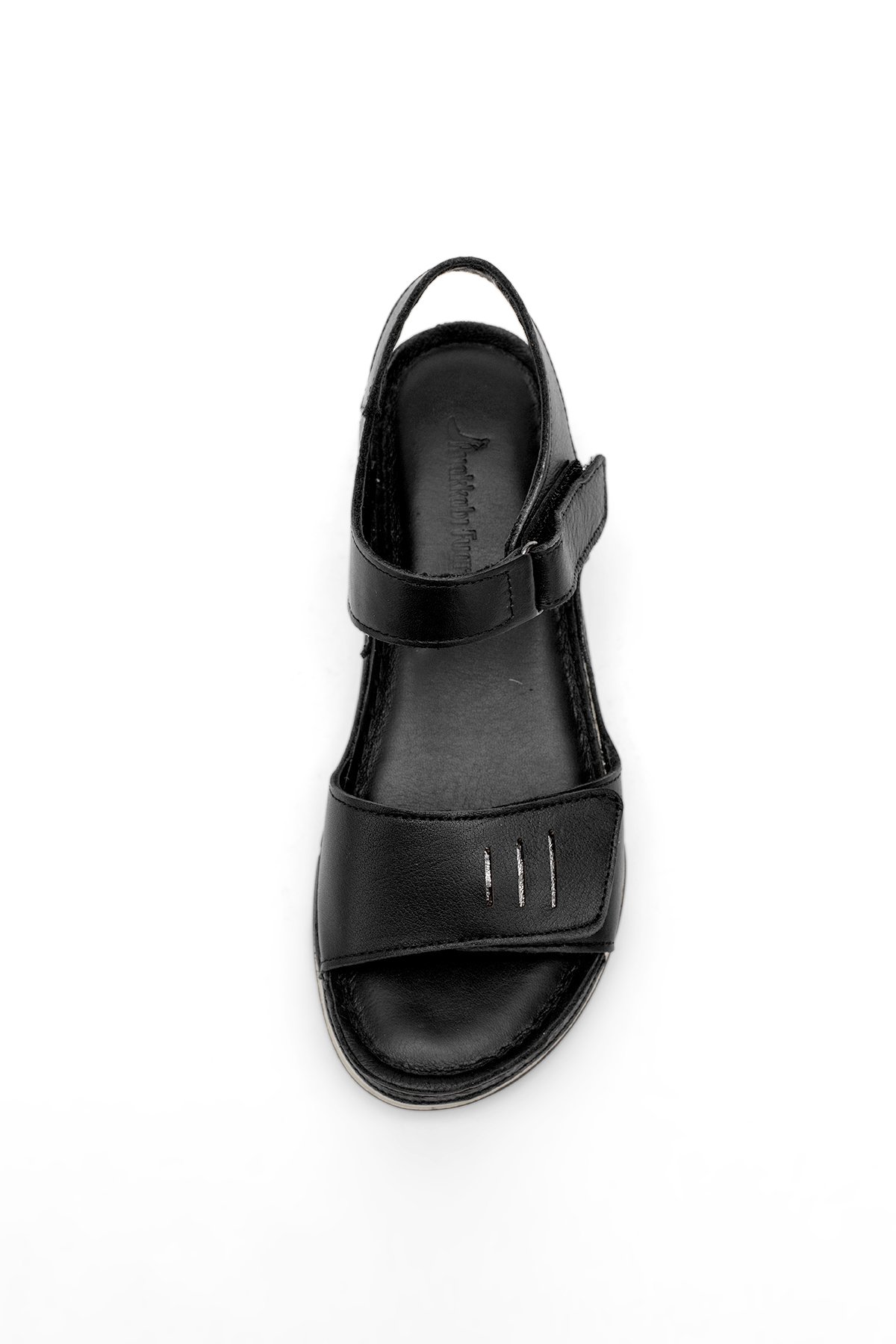 Elit RhmM-22 Kadın Hakiki Deri Ortopedik Düz Sandalet Siyah - Görsel 7