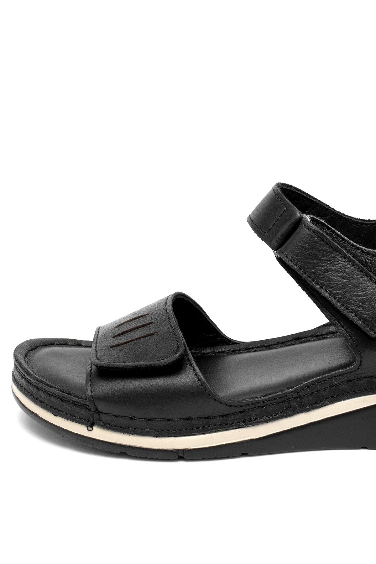Elit RhmM-22 Kadın Hakiki Deri Ortopedik Düz Sandalet Siyah - Görsel 8
