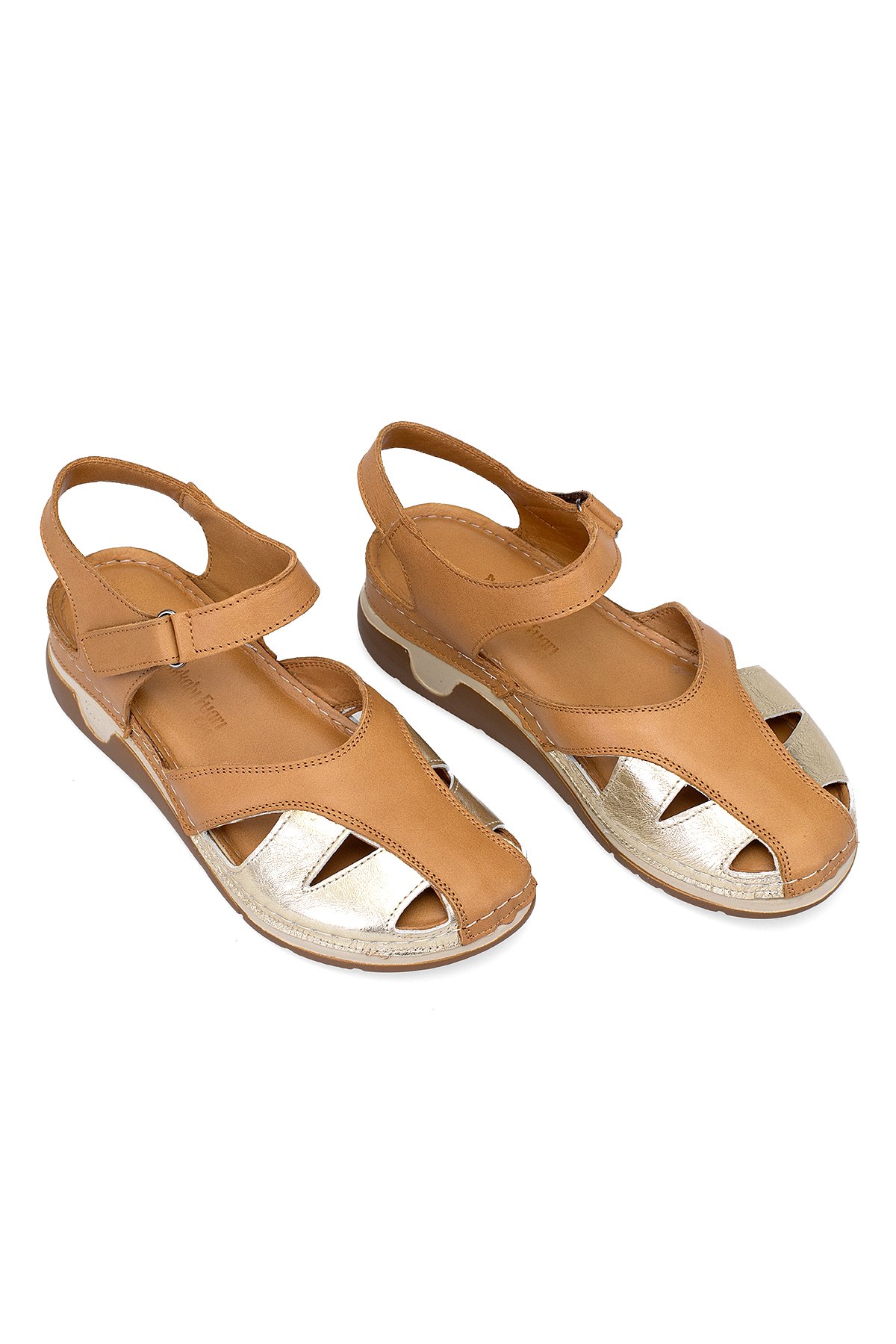 Elit RhmM-01 Kadın Hakiki Deri Ortopedik Düz Sandalet Taba - Görsel 3