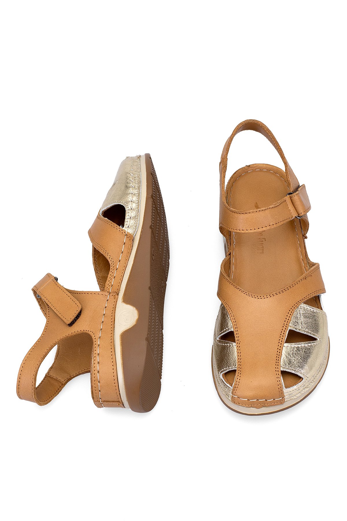 Elit RhmM-01 Kadın Hakiki Deri Ortopedik Düz Sandalet Taba - Görsel 5