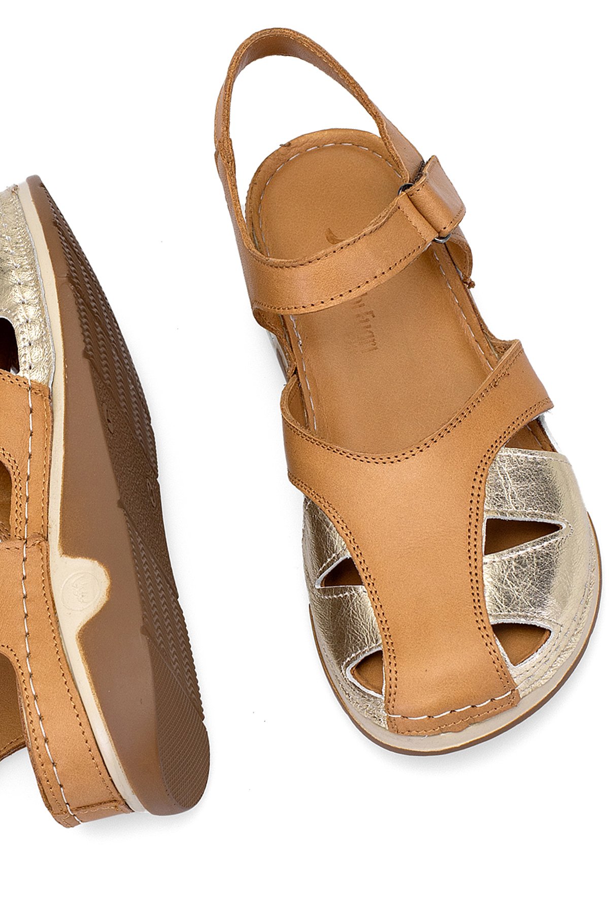 Elit RhmM-01 Kadın Hakiki Deri Ortopedik Düz Sandalet Taba - Görsel 6