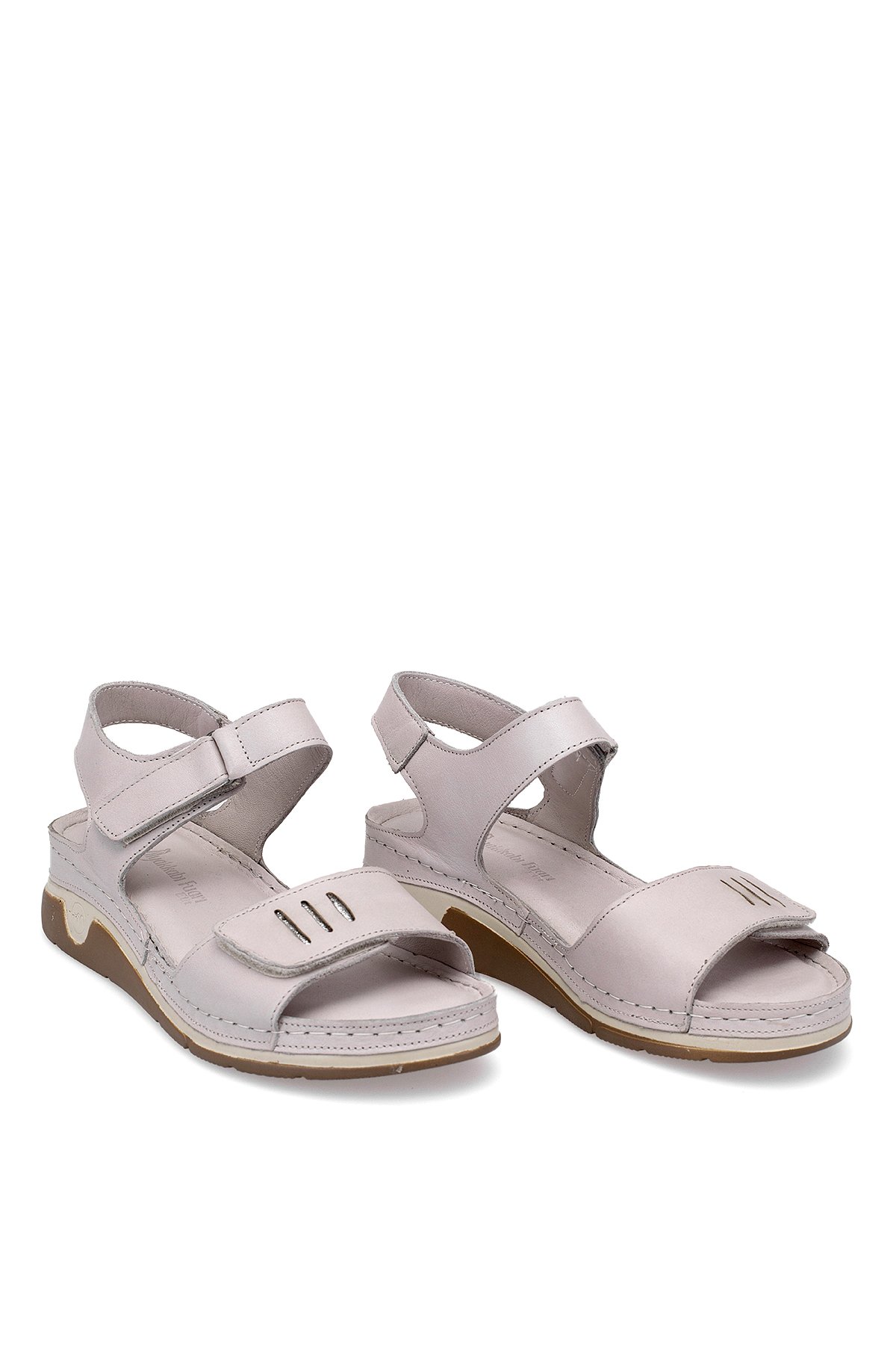Elit RhmM-22 Kadın Hakiki Deri Ortopedik Düz Sandalet Gri - Görsel 2