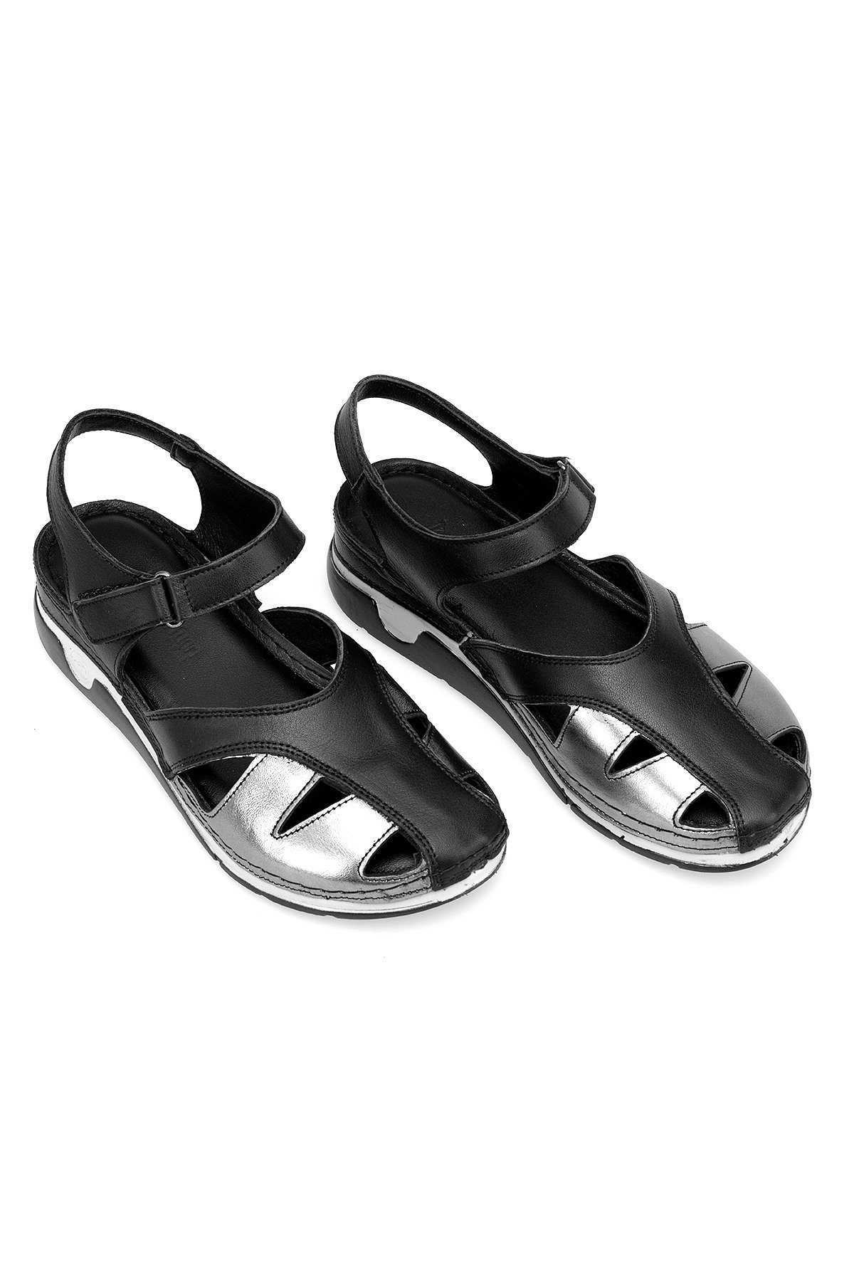 Elit RhmM-01 Kadın Hakiki Deri Ortopedik Düz Sandalet Siyah - Görsel 3