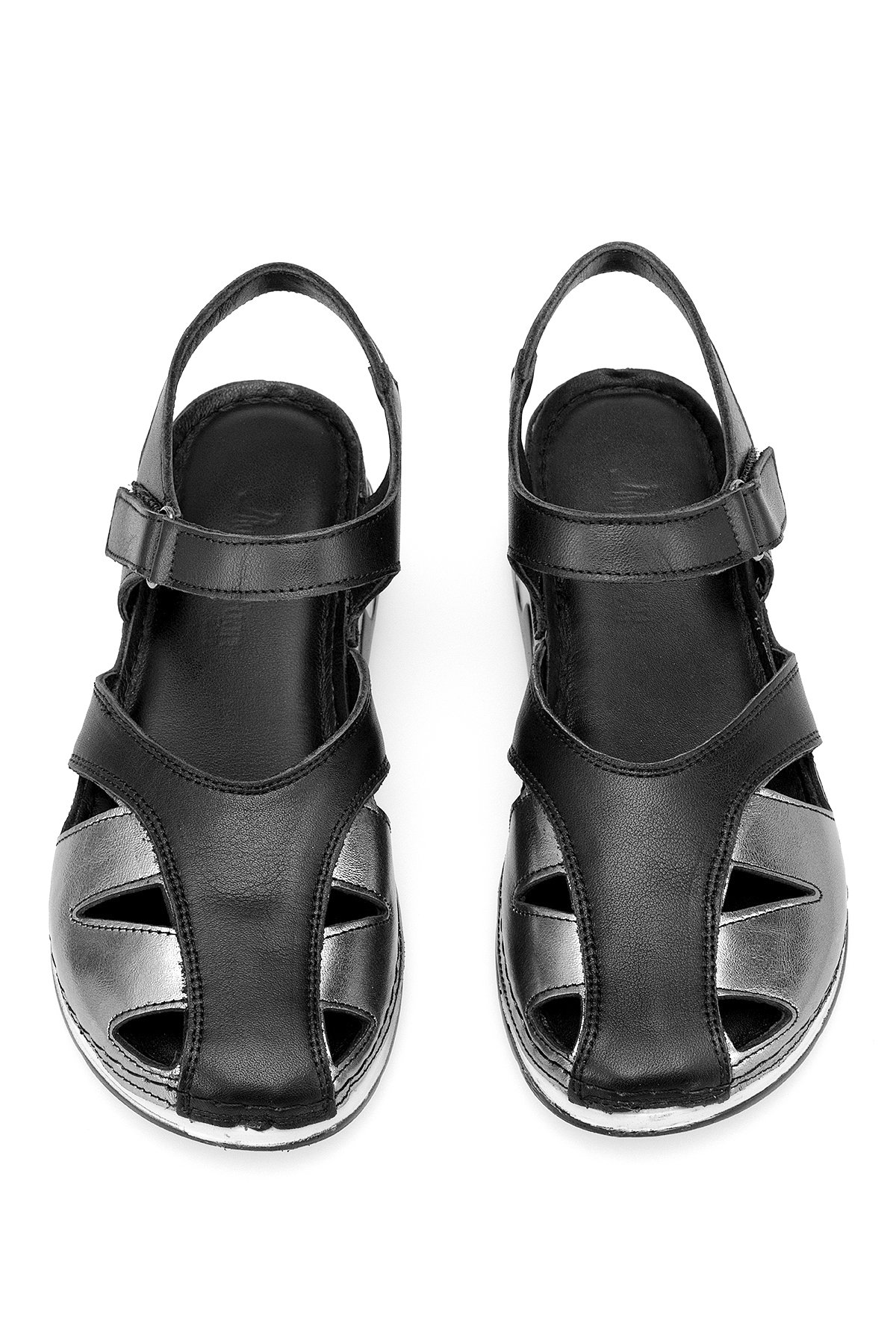 Elit RhmM-01 Kadın Hakiki Deri Ortopedik Düz Sandalet Siyah - Görsel 4