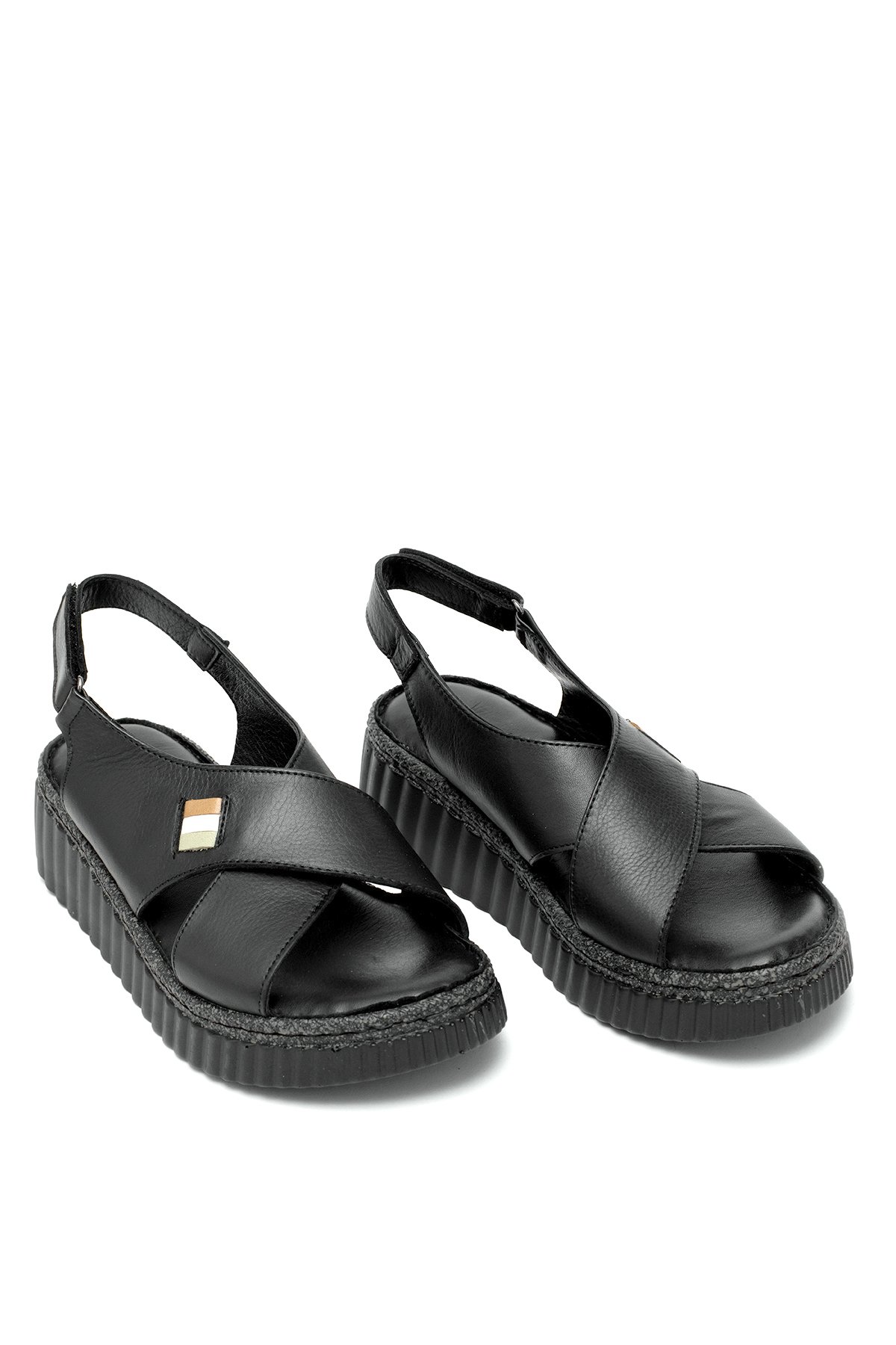 Elit Rhm408 Kadın Hakiki Deri Ortopedik Düz Sandalet Siyah - Görsel 2