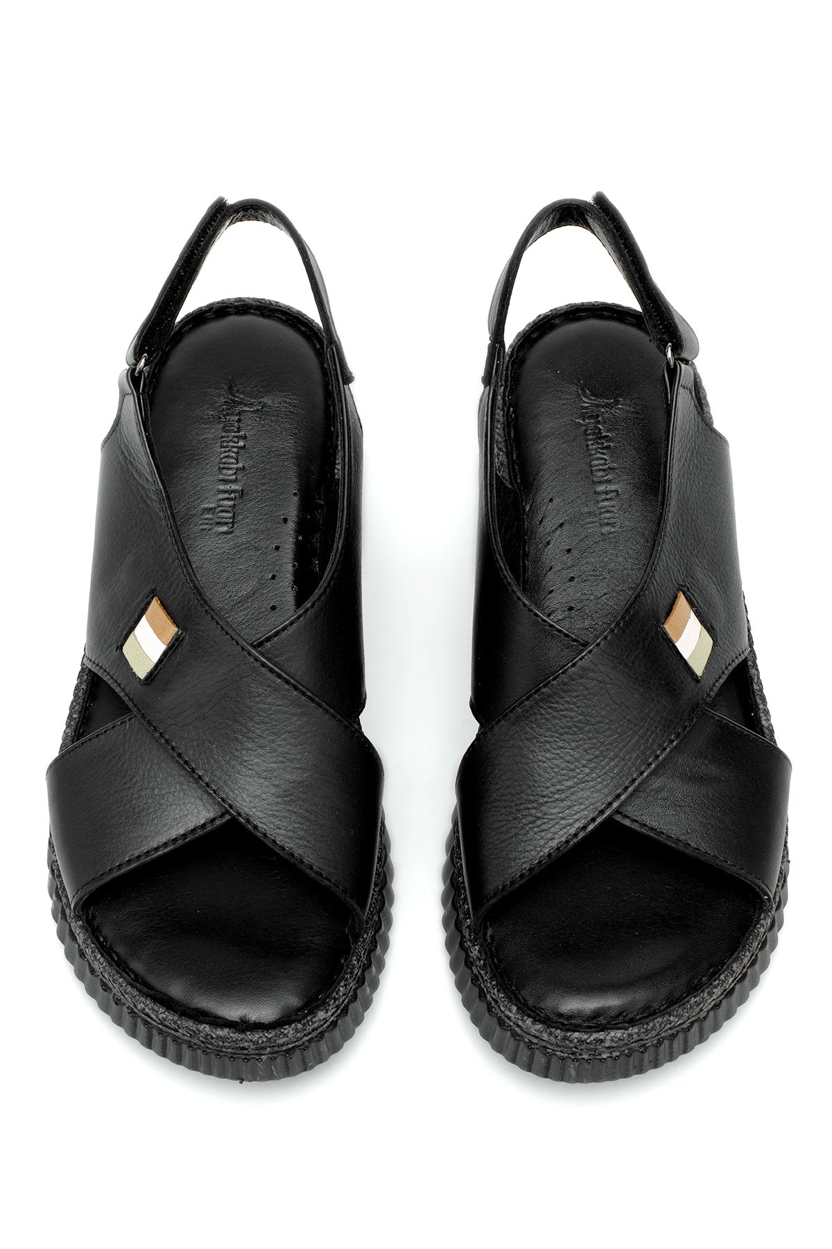 Elit Rhm408 Kadın Hakiki Deri Ortopedik Düz Sandalet Siyah - Görsel 4