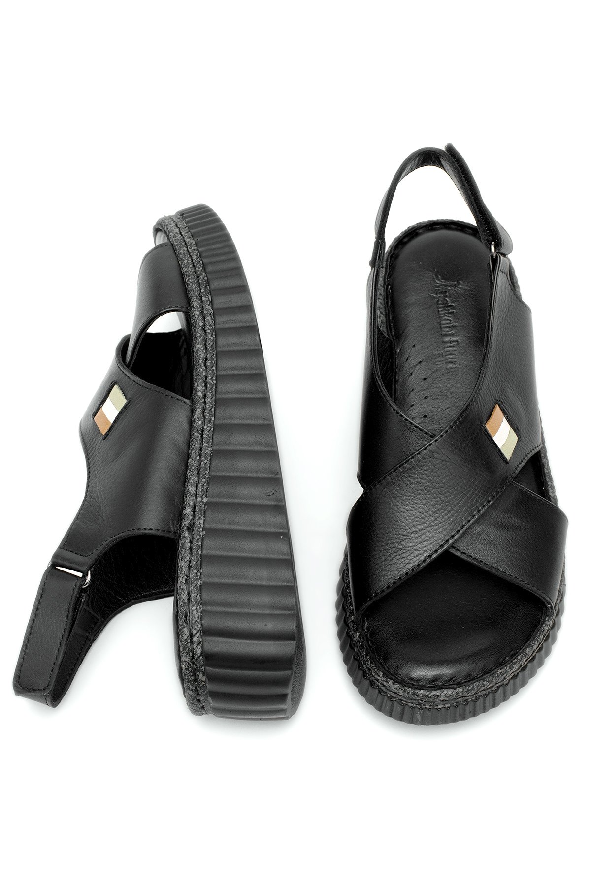 Elit Rhm408 Kadın Hakiki Deri Ortopedik Düz Sandalet Siyah - Görsel 5