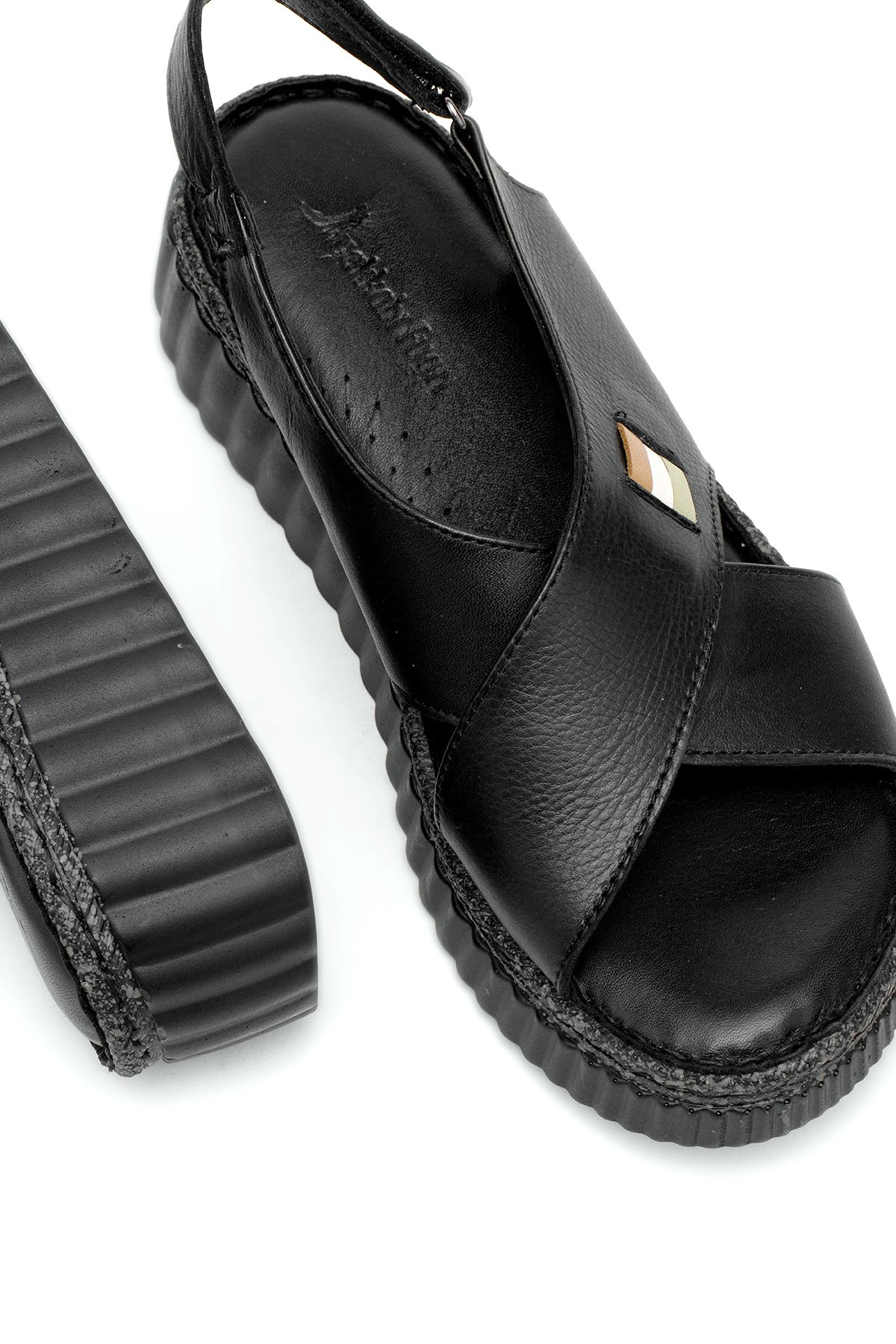 Elit Rhm408 Kadın Hakiki Deri Ortopedik Düz Sandalet Siyah - Görsel 6