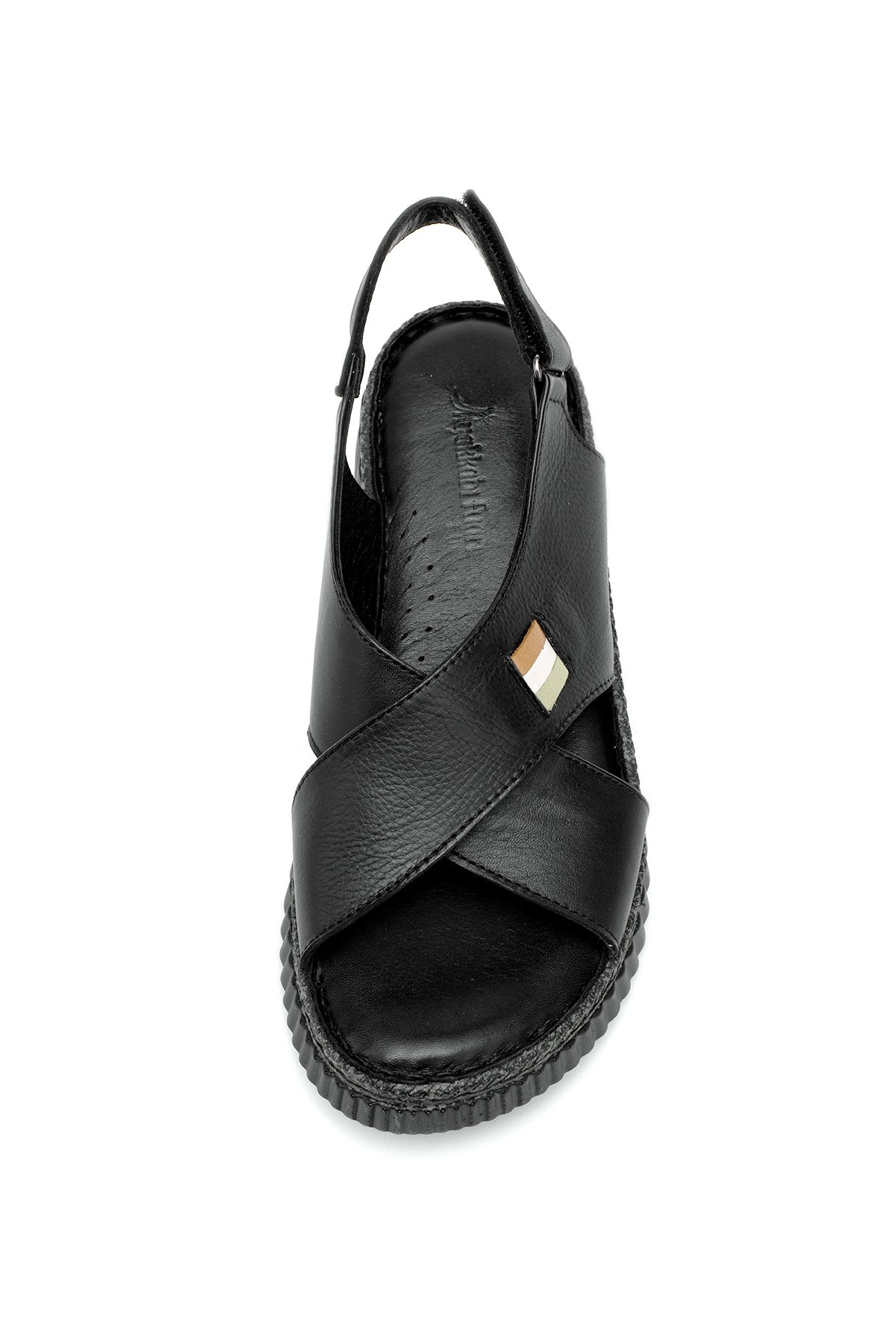 Elit Rhm408 Kadın Hakiki Deri Ortopedik Düz Sandalet Siyah - Görsel 7