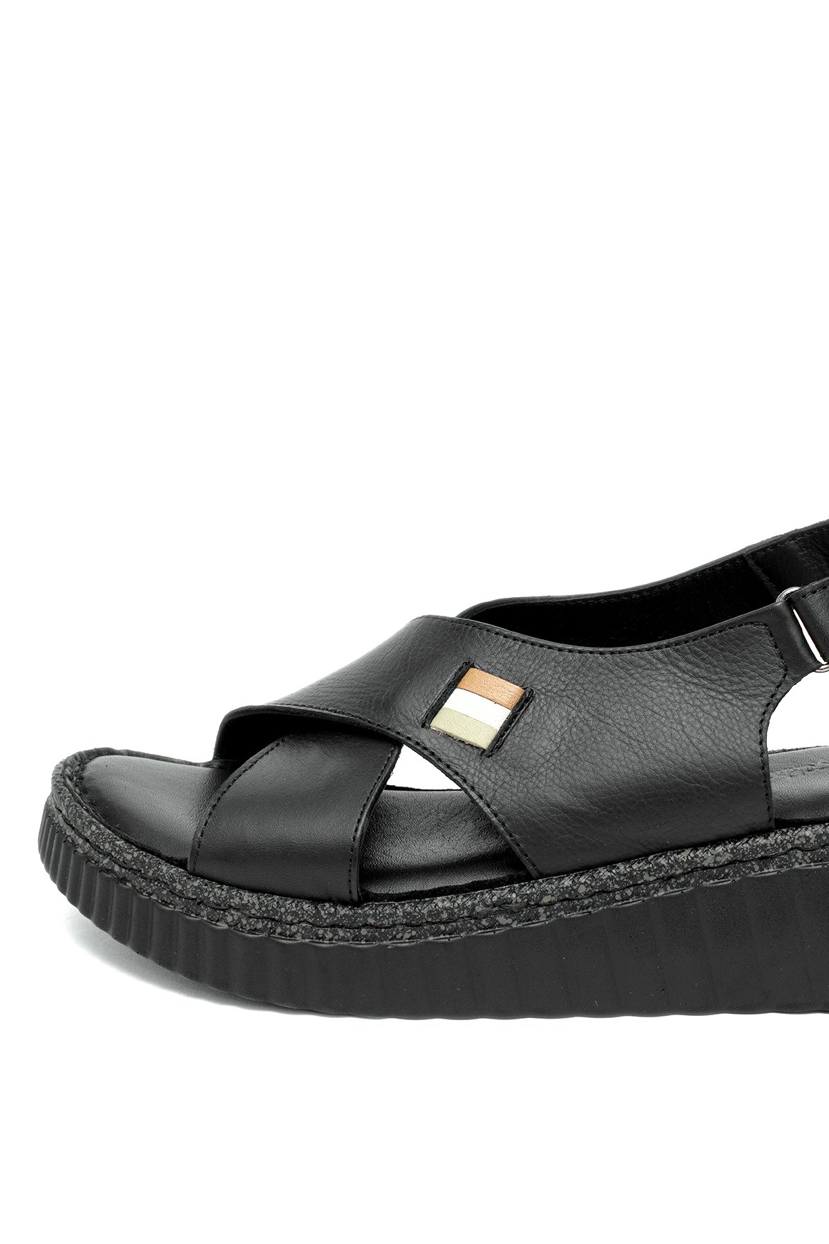 Elit Rhm408 Kadın Hakiki Deri Ortopedik Düz Sandalet Siyah - Görsel 8