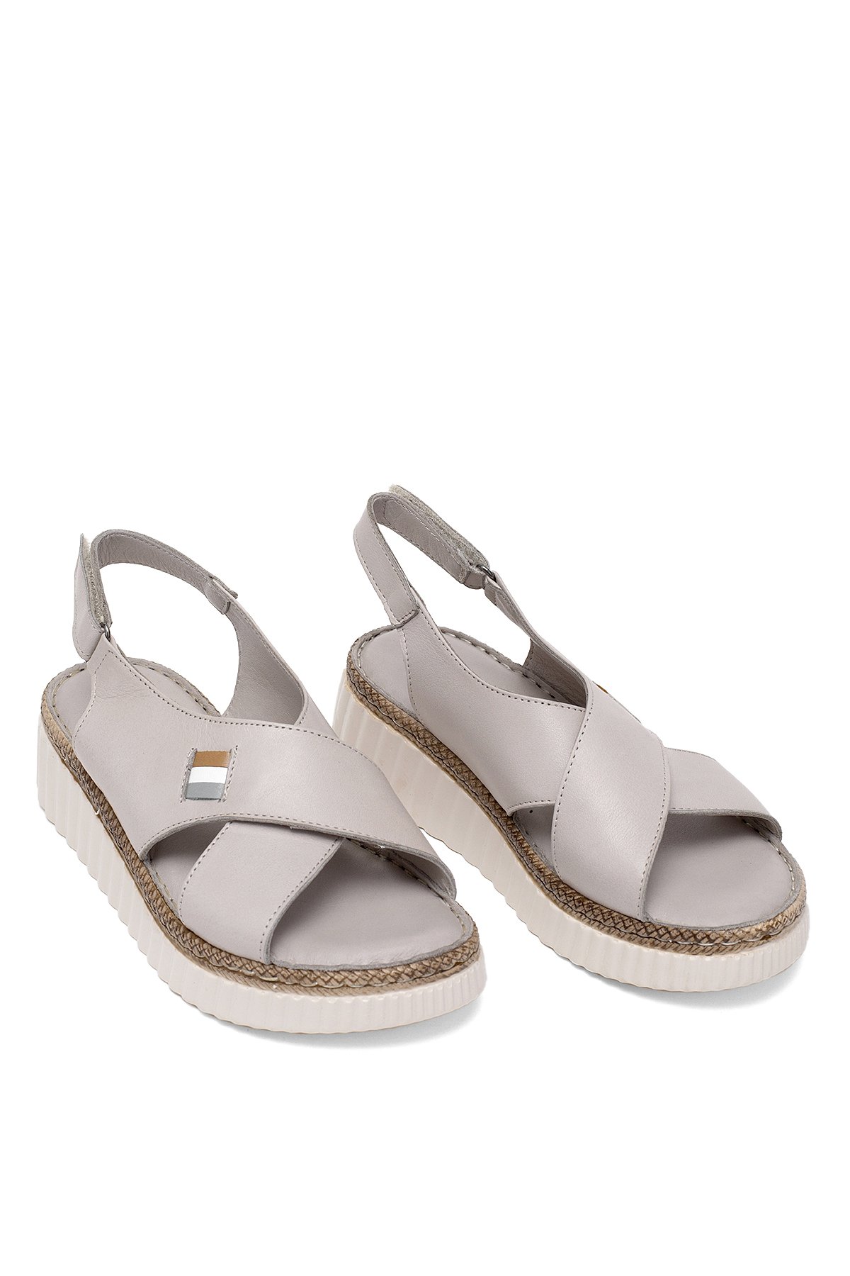 Elit Rhm408 Kadın Hakiki Deri Ortopedik Düz Sandalet Gri - Görsel 2