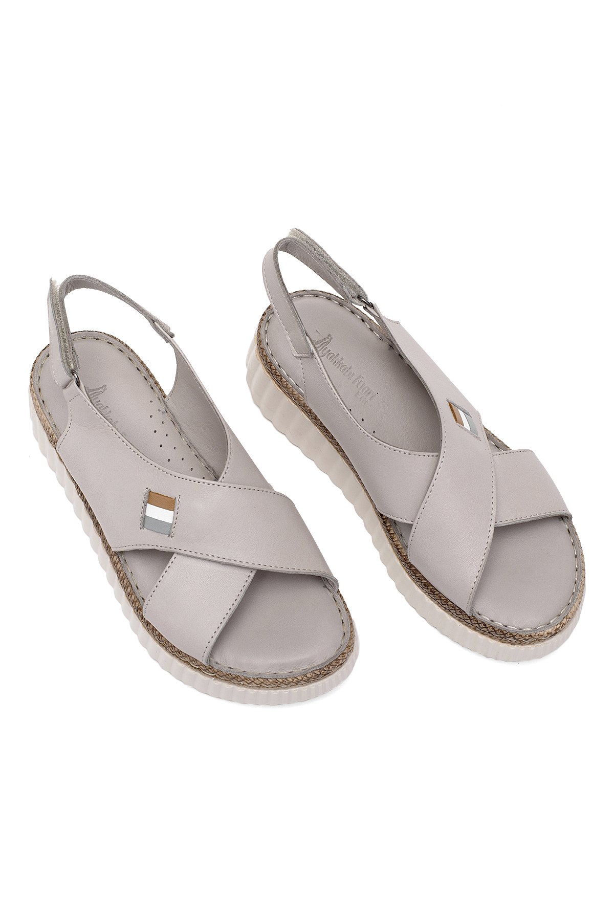 Elit Rhm408 Kadın Hakiki Deri Ortopedik Düz Sandalet Gri - Görsel 3