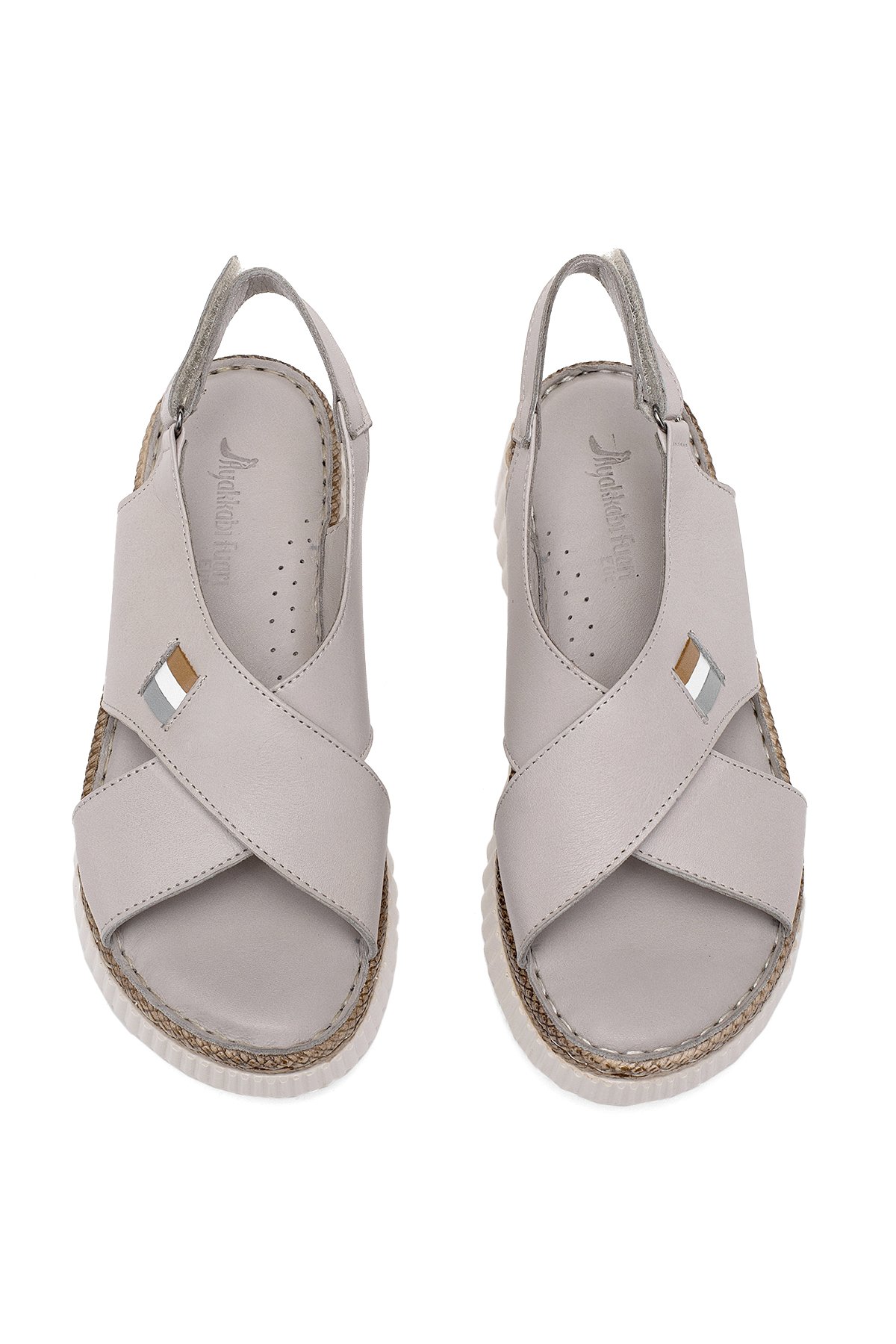 Elit Rhm408 Kadın Hakiki Deri Ortopedik Düz Sandalet Gri - Görsel 4