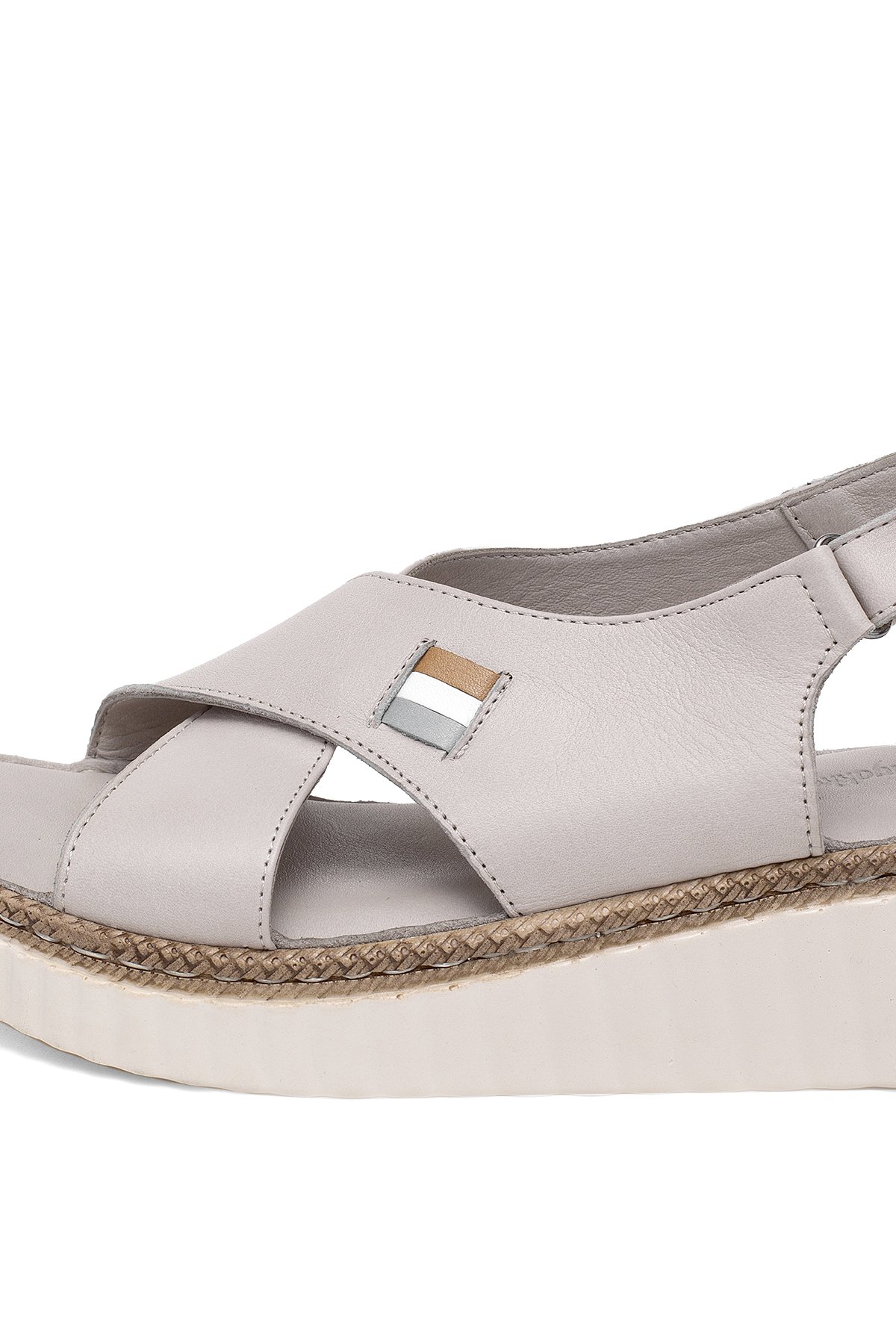 Elit Rhm408 Kadın Hakiki Deri Ortopedik Düz Sandalet Gri - Görsel 7