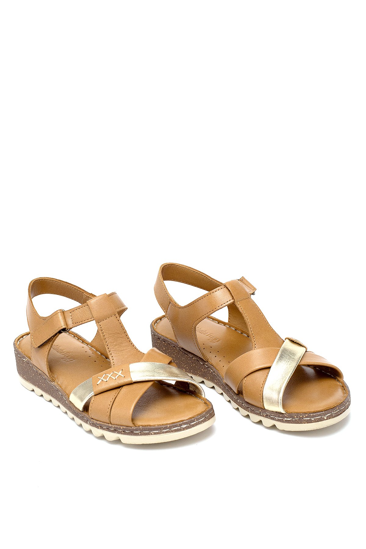 Elit Rhm207 Kadın Hakiki Deri Ortopedik Düz Sandalet Taba - Görsel 2