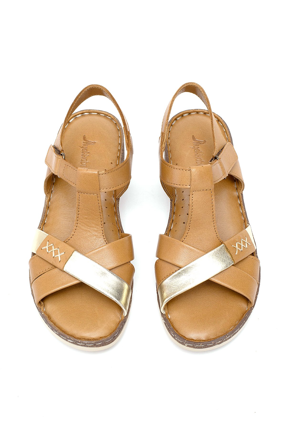 Elit Rhm207 Kadın Hakiki Deri Ortopedik Düz Sandalet Taba - Görsel 4