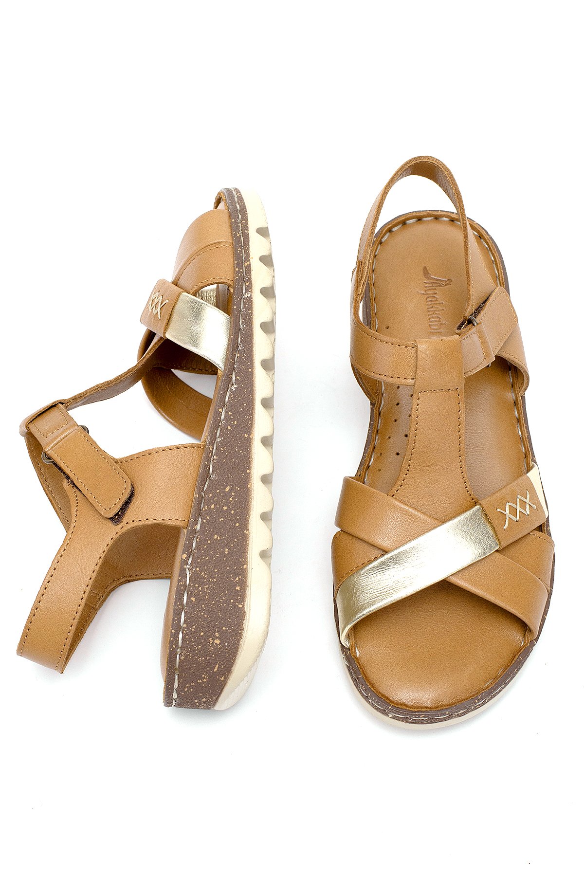 Elit Rhm207 Kadın Hakiki Deri Ortopedik Düz Sandalet Taba - Görsel 5