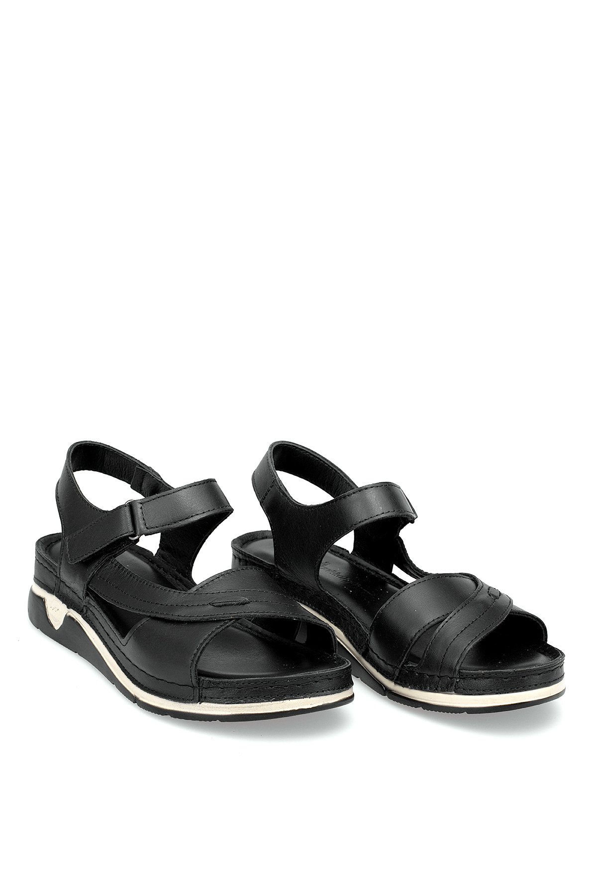 Elit RhmM-14 Kadın Hakiki Deri Ortopedik Düz Sandalet Siyah - Görsel 2