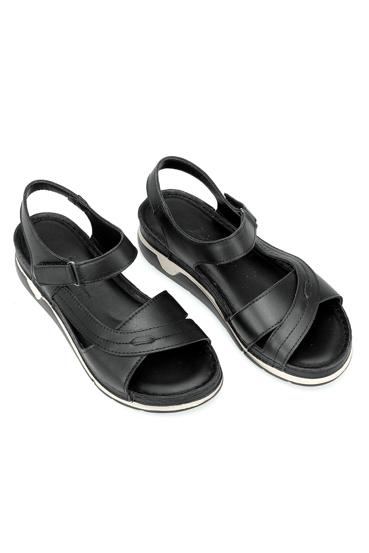 Elit RhmM-14 Kadın Hakiki Deri Ortopedik Düz Sandalet Siyah - Görsel 3