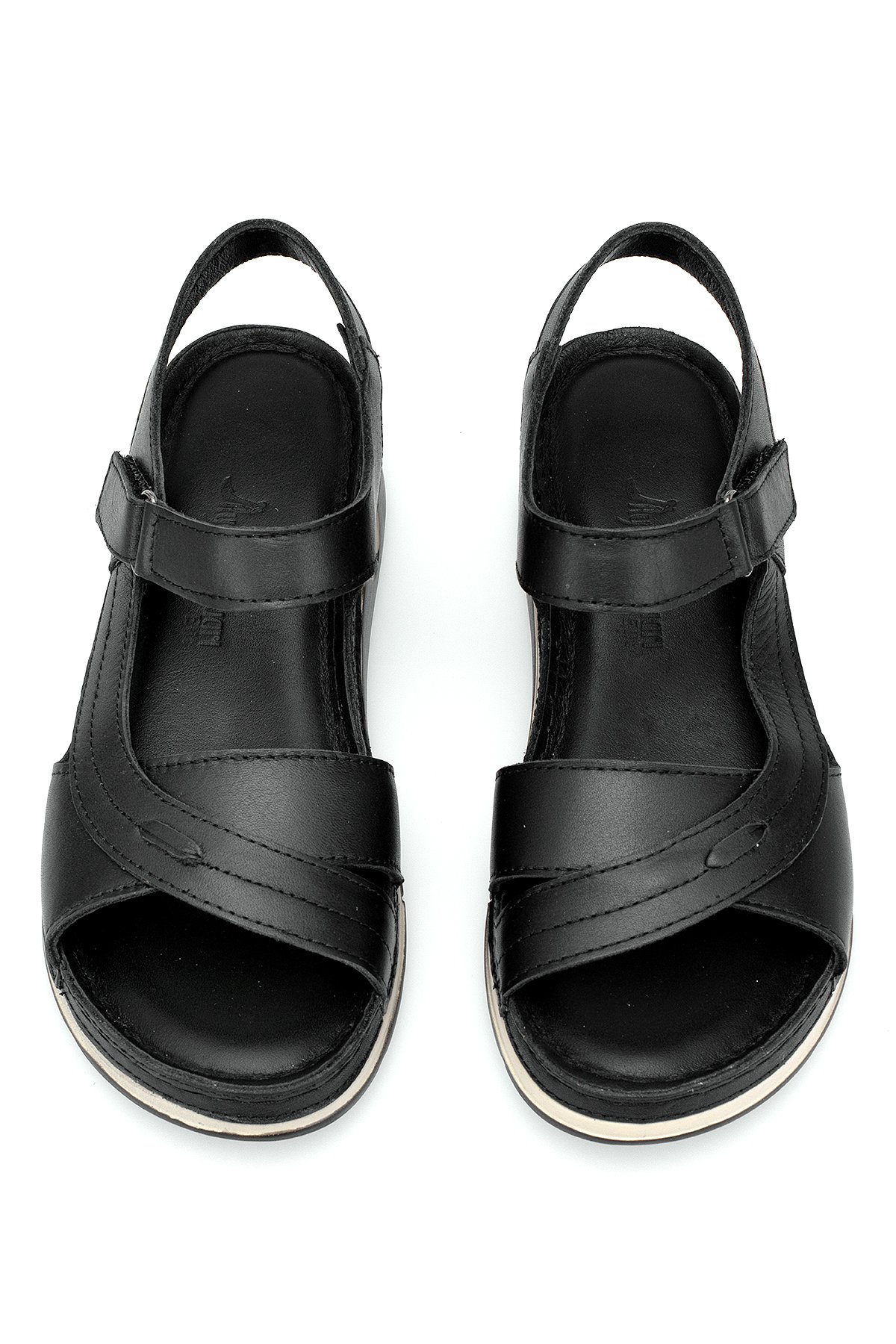 Elit RhmM-14 Kadın Hakiki Deri Ortopedik Düz Sandalet Siyah - Görsel 4