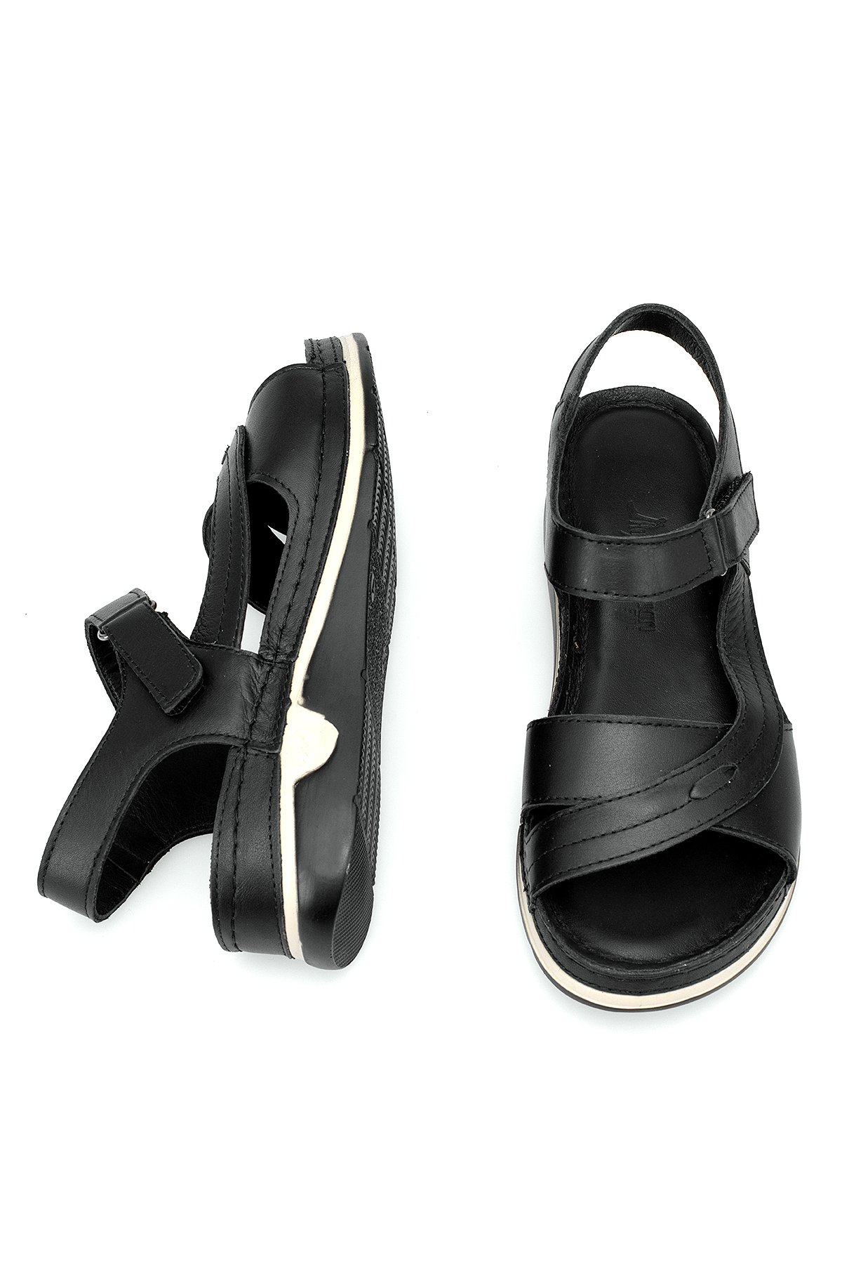 Elit RhmM-14 Kadın Hakiki Deri Ortopedik Düz Sandalet Siyah - Görsel 5
