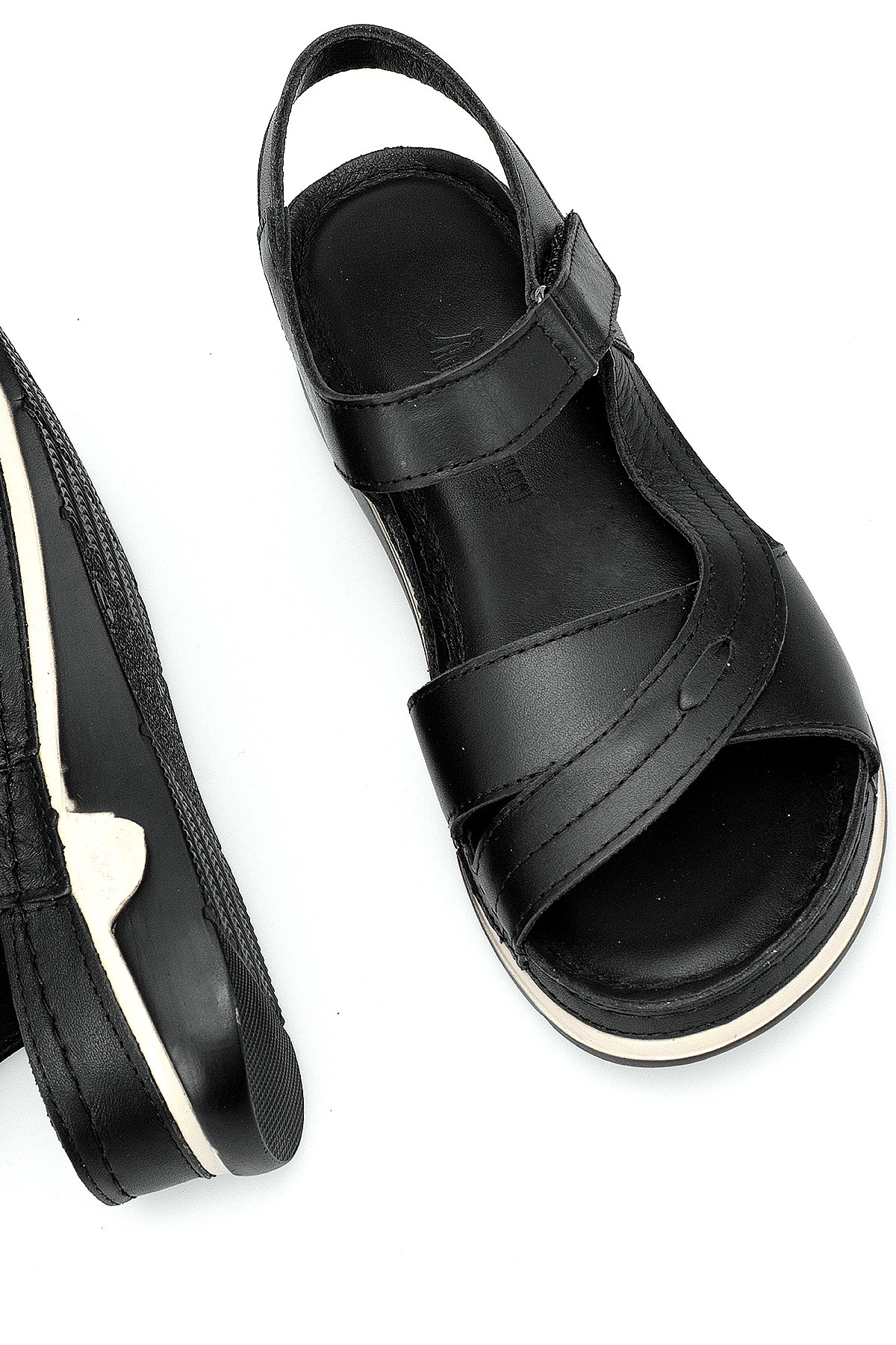 Elit RhmM-14 Kadın Hakiki Deri Ortopedik Düz Sandalet Siyah - Görsel 6