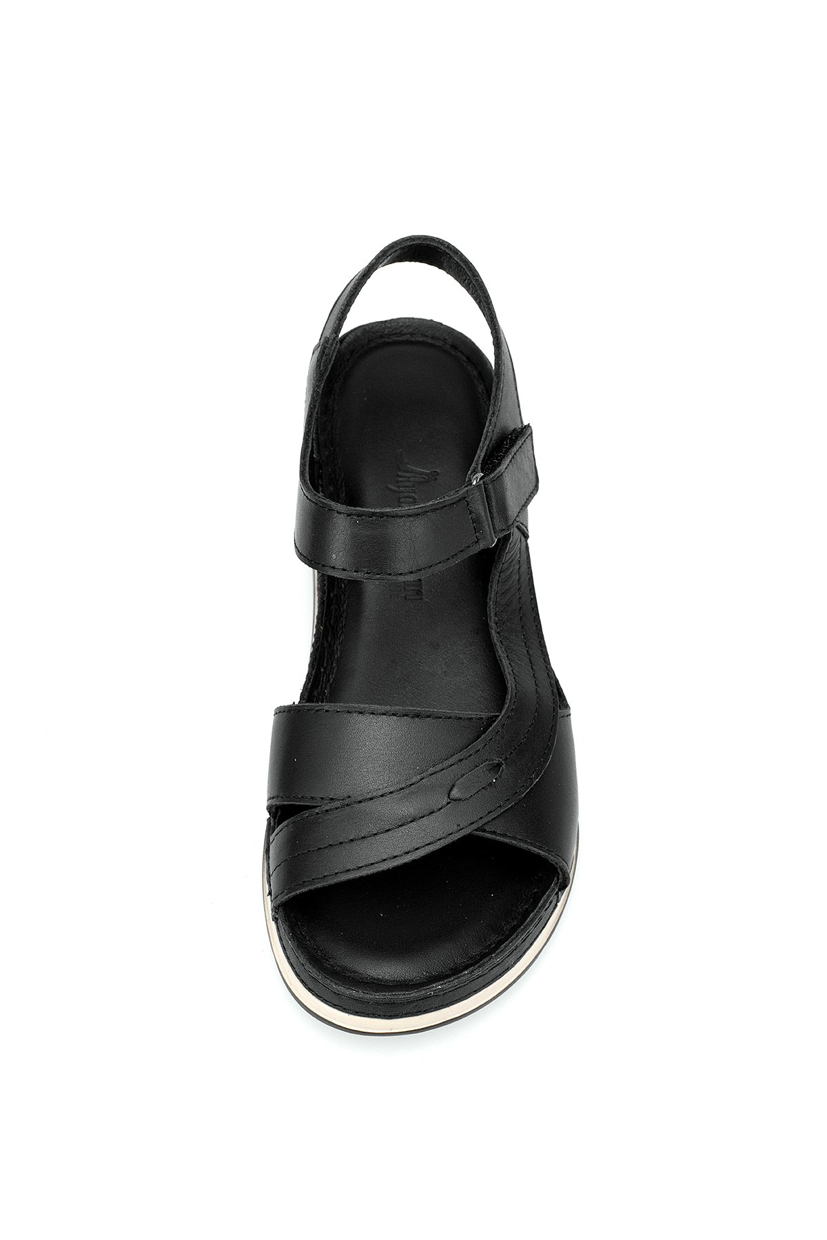 Elit RhmM-14 Kadın Hakiki Deri Ortopedik Düz Sandalet Siyah - Görsel 7