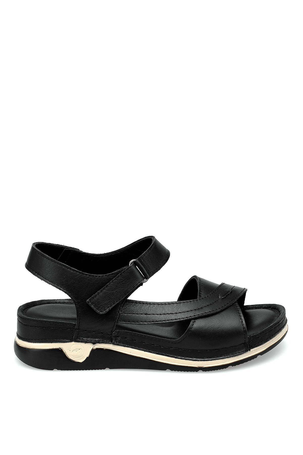 Elit RhmM-14 Kadın Hakiki Deri Ortopedik Düz Sandalet Siyah - Görsel 8