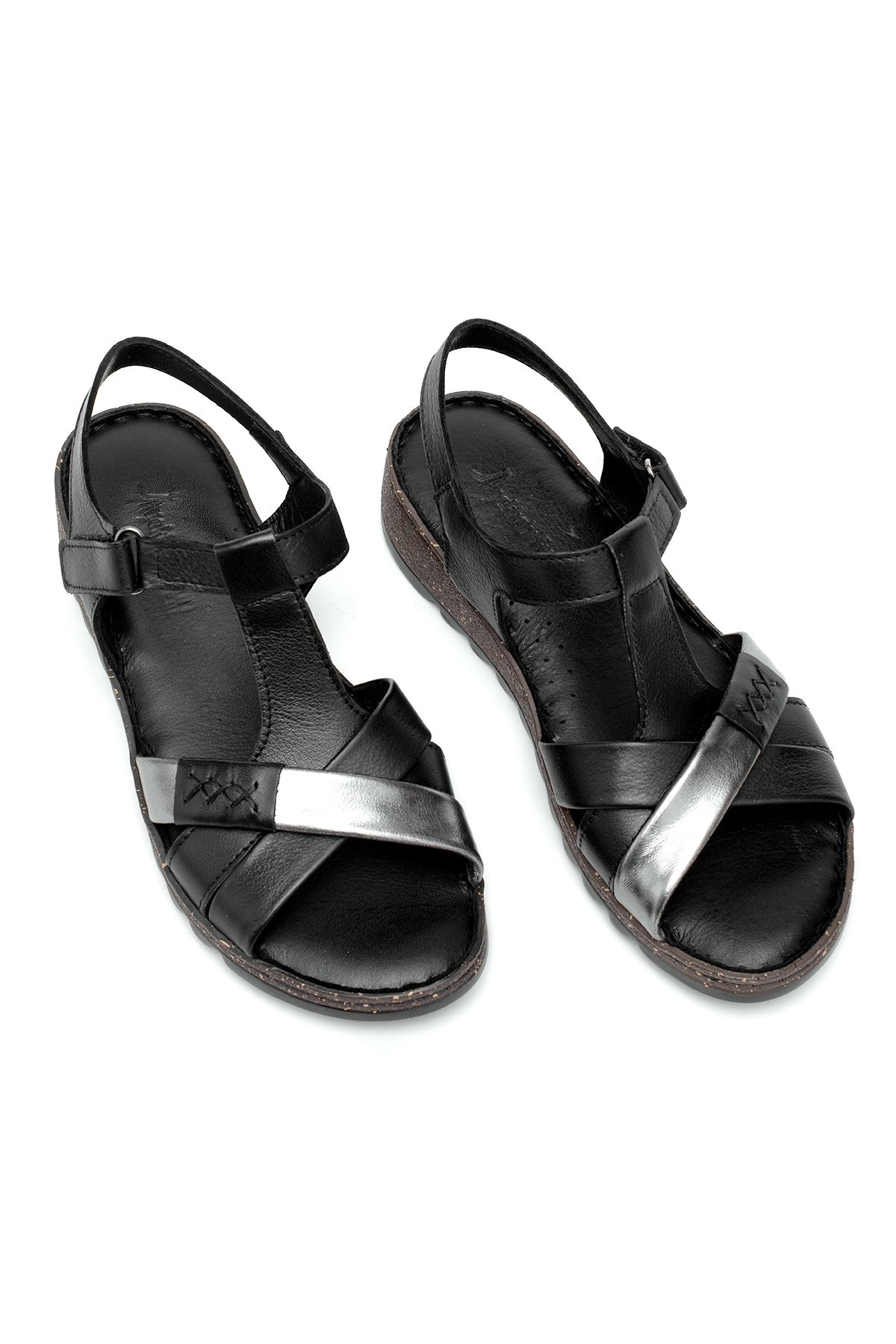 Elit Rhm207 Kadın Hakiki Deri Ortopedik Düz Sandalet Siyah - Görsel 3