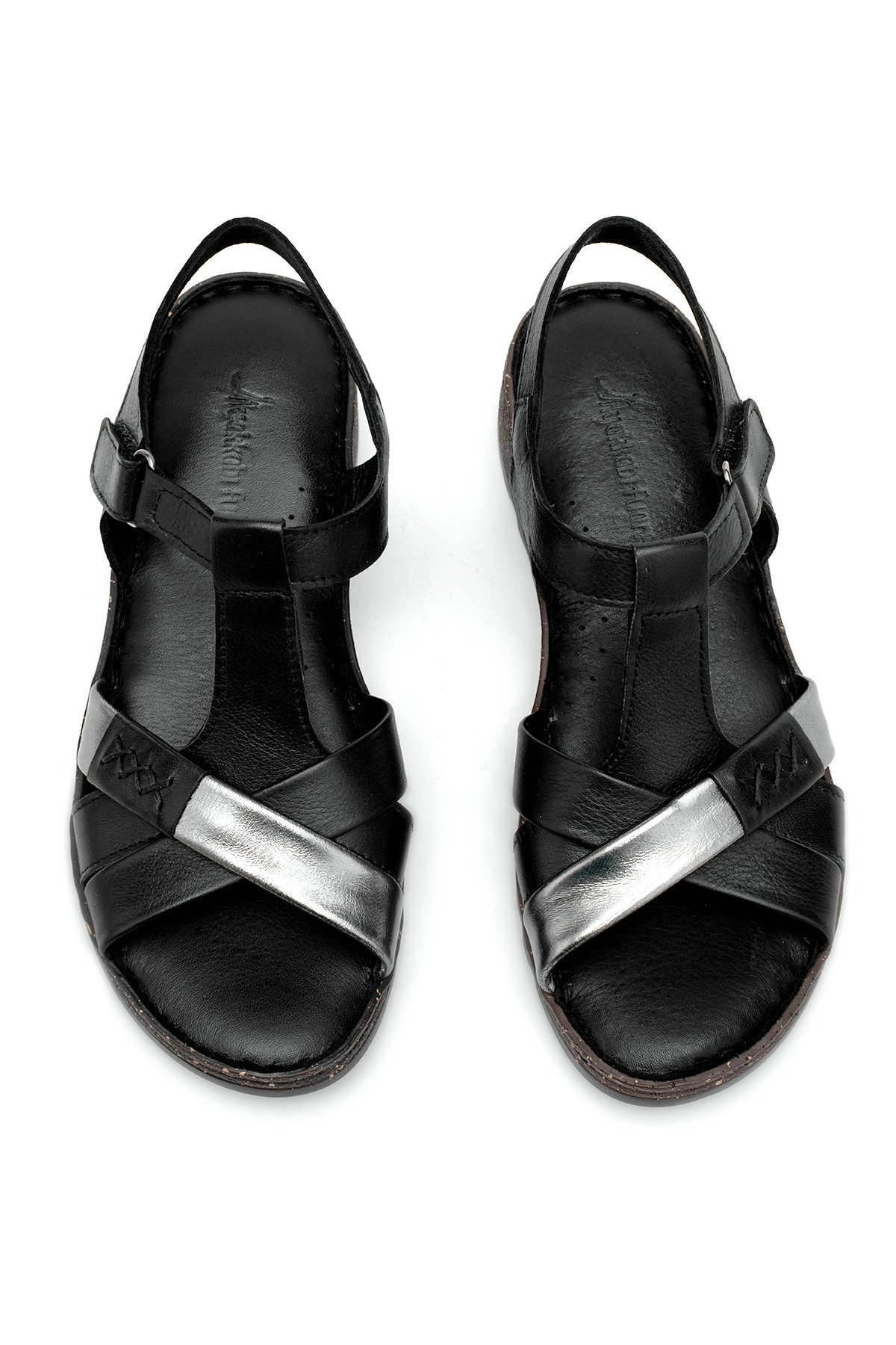 Elit Rhm207 Kadın Hakiki Deri Ortopedik Düz Sandalet Siyah - Görsel 4