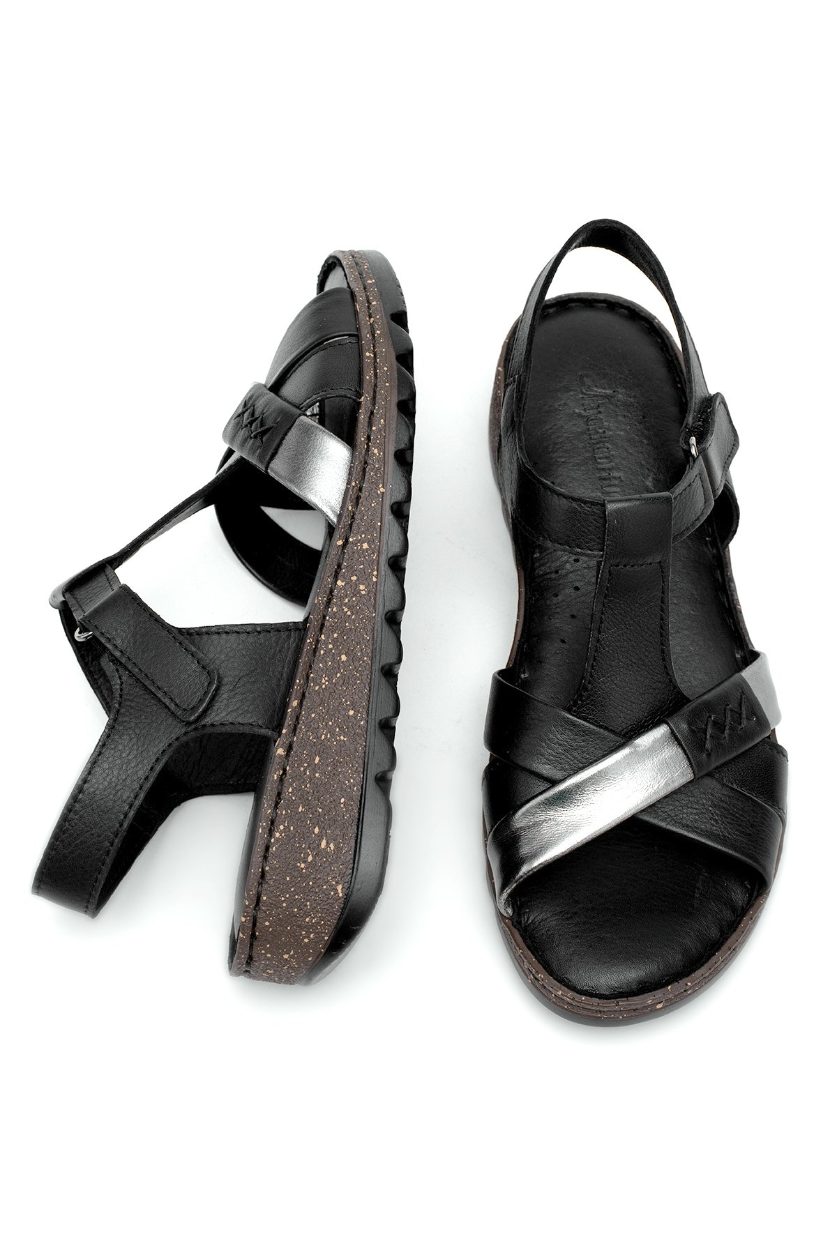 Elit Rhm207 Kadın Hakiki Deri Ortopedik Düz Sandalet Siyah - Görsel 5