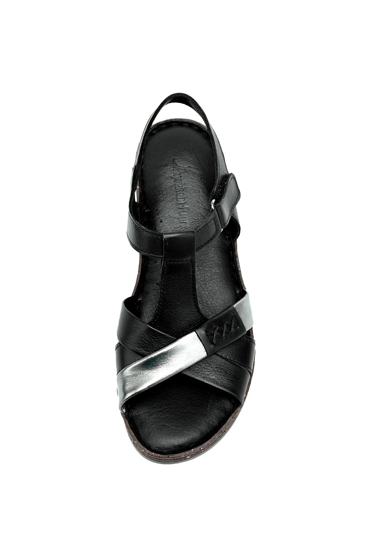 Elit Rhm207 Kadın Hakiki Deri Ortopedik Düz Sandalet Siyah - Görsel 6