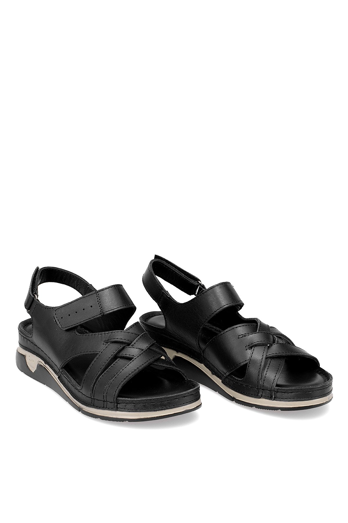 Elit RhmM-04 Kadın Hakiki Deri Ortopedik Düz Sandalet Siyah - Görsel 2