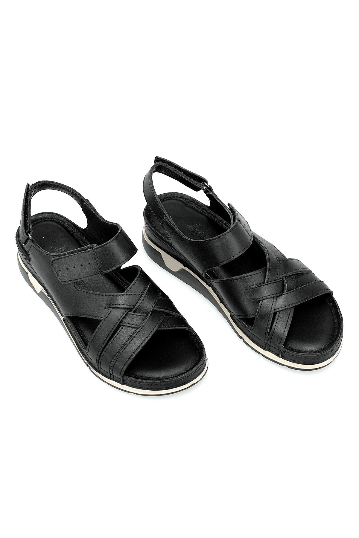 Elit RhmM-04 Kadın Hakiki Deri Ortopedik Düz Sandalet Siyah - Görsel 3