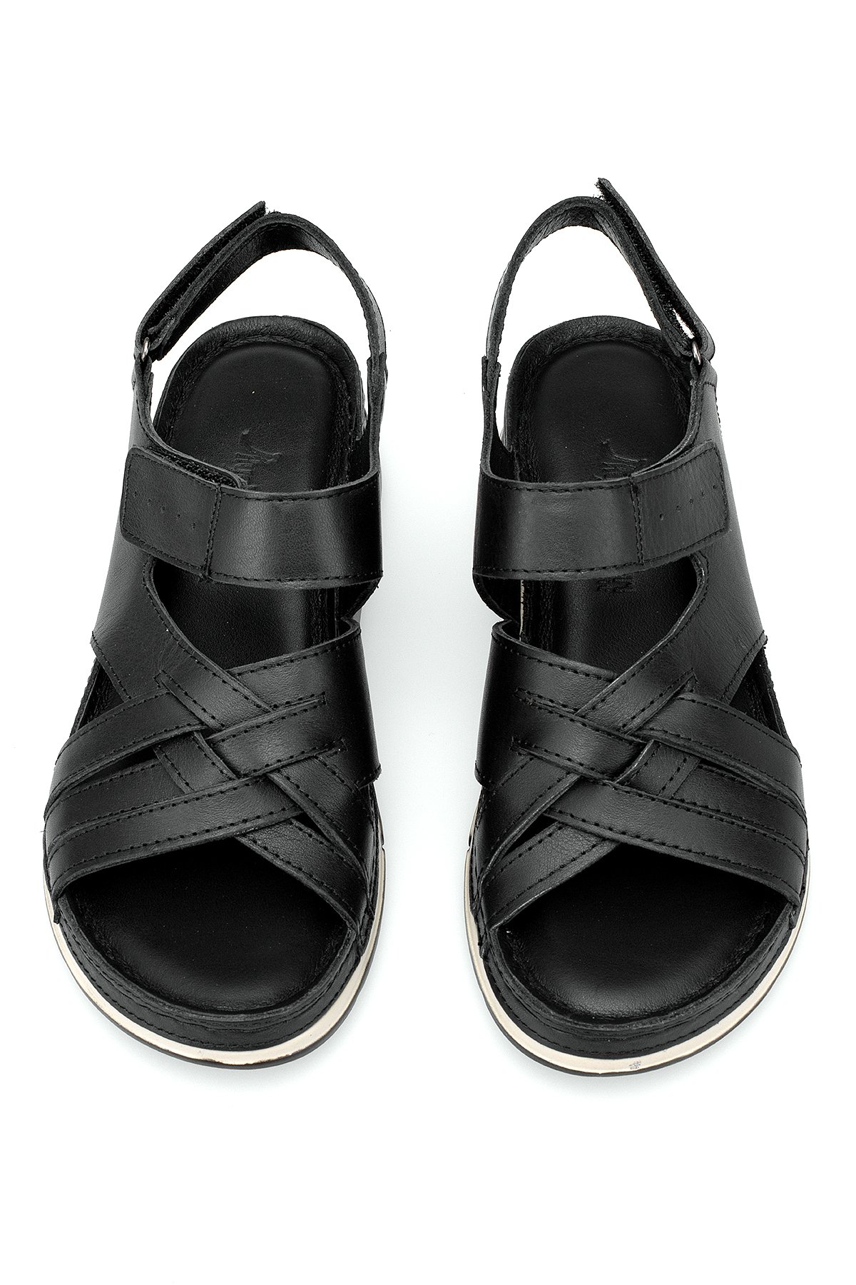 Elit RhmM-04 Kadın Hakiki Deri Ortopedik Düz Sandalet Siyah - Görsel 4