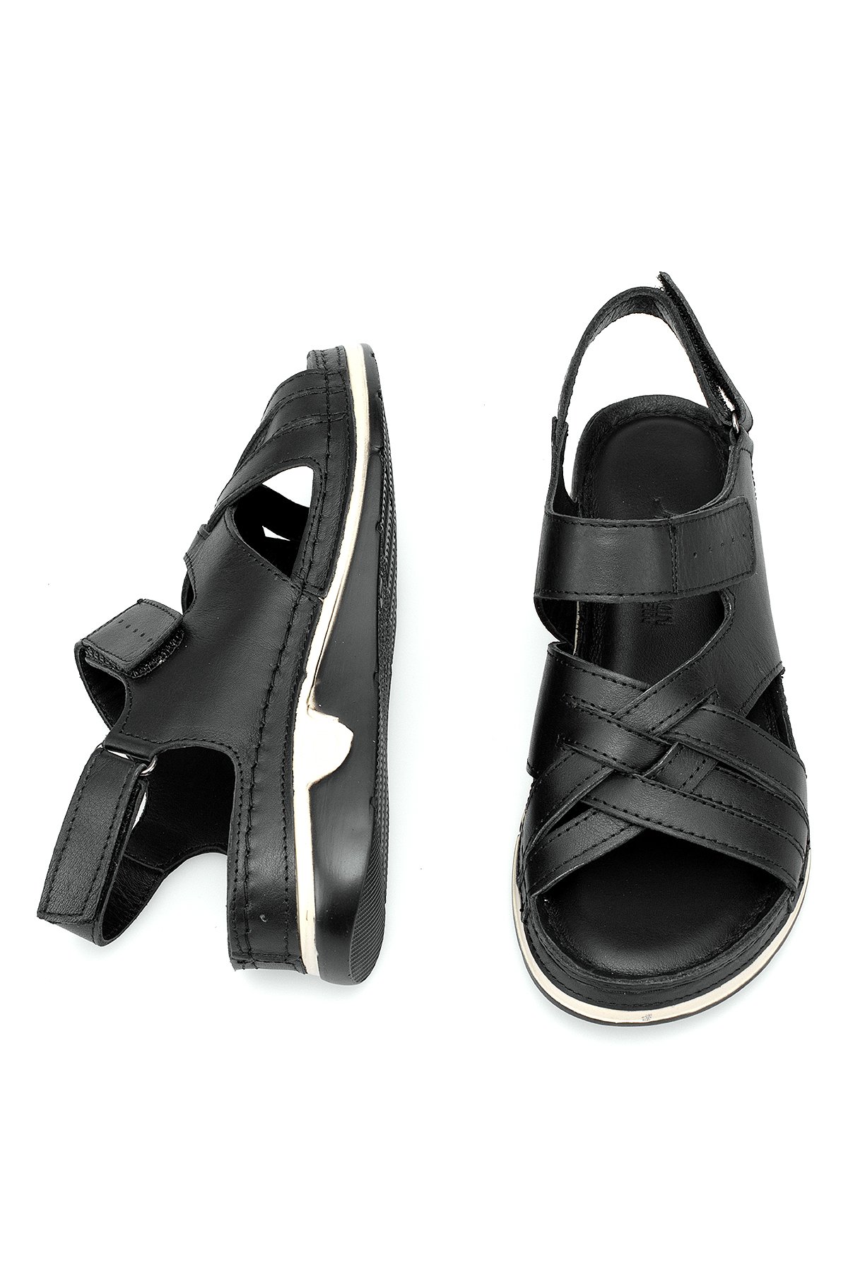 Elit RhmM-04 Kadın Hakiki Deri Ortopedik Düz Sandalet Siyah - Görsel 5