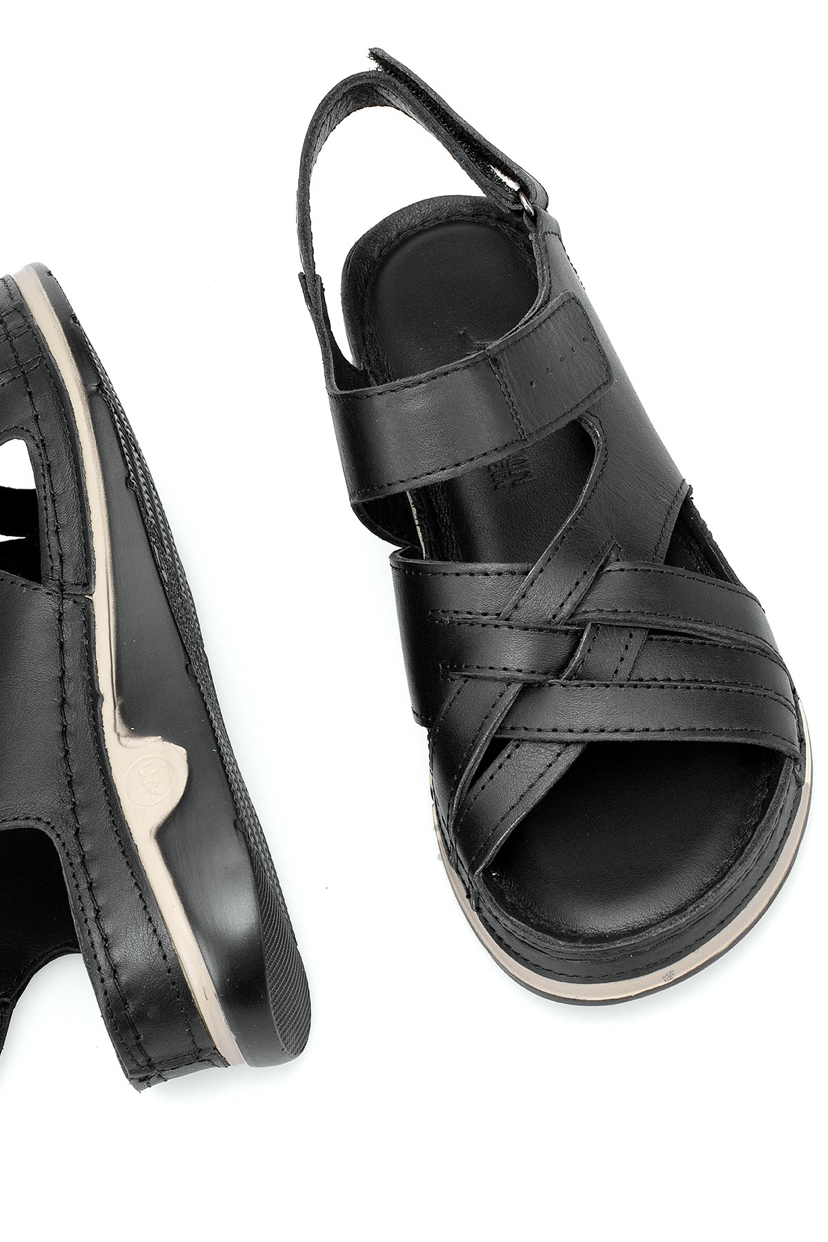 Elit RhmM-04 Kadın Hakiki Deri Ortopedik Düz Sandalet Siyah - Görsel 6