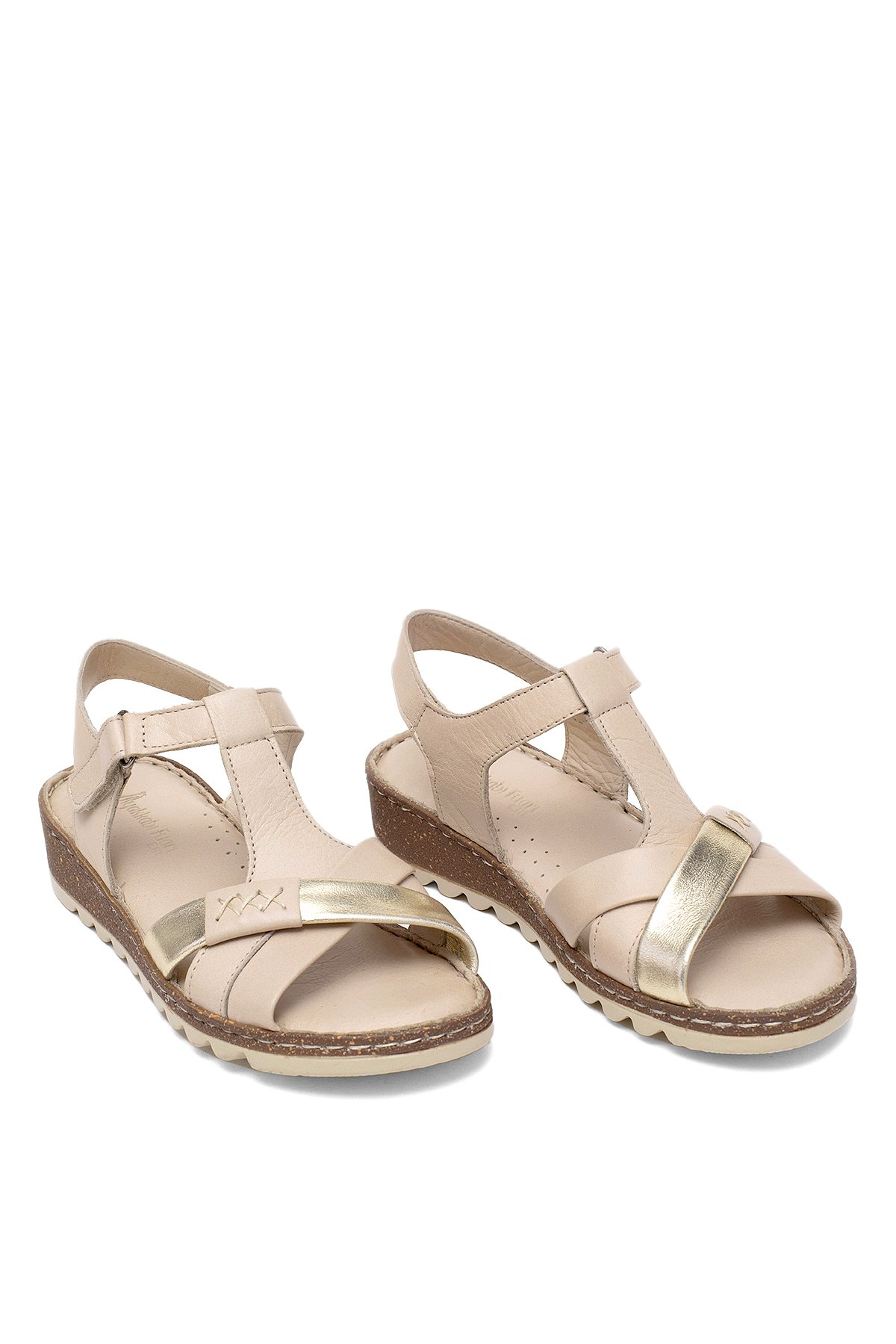 Elit Rhm207 Kadın Hakiki Deri Ortopedik Düz Sandalet Bej - Görsel 2