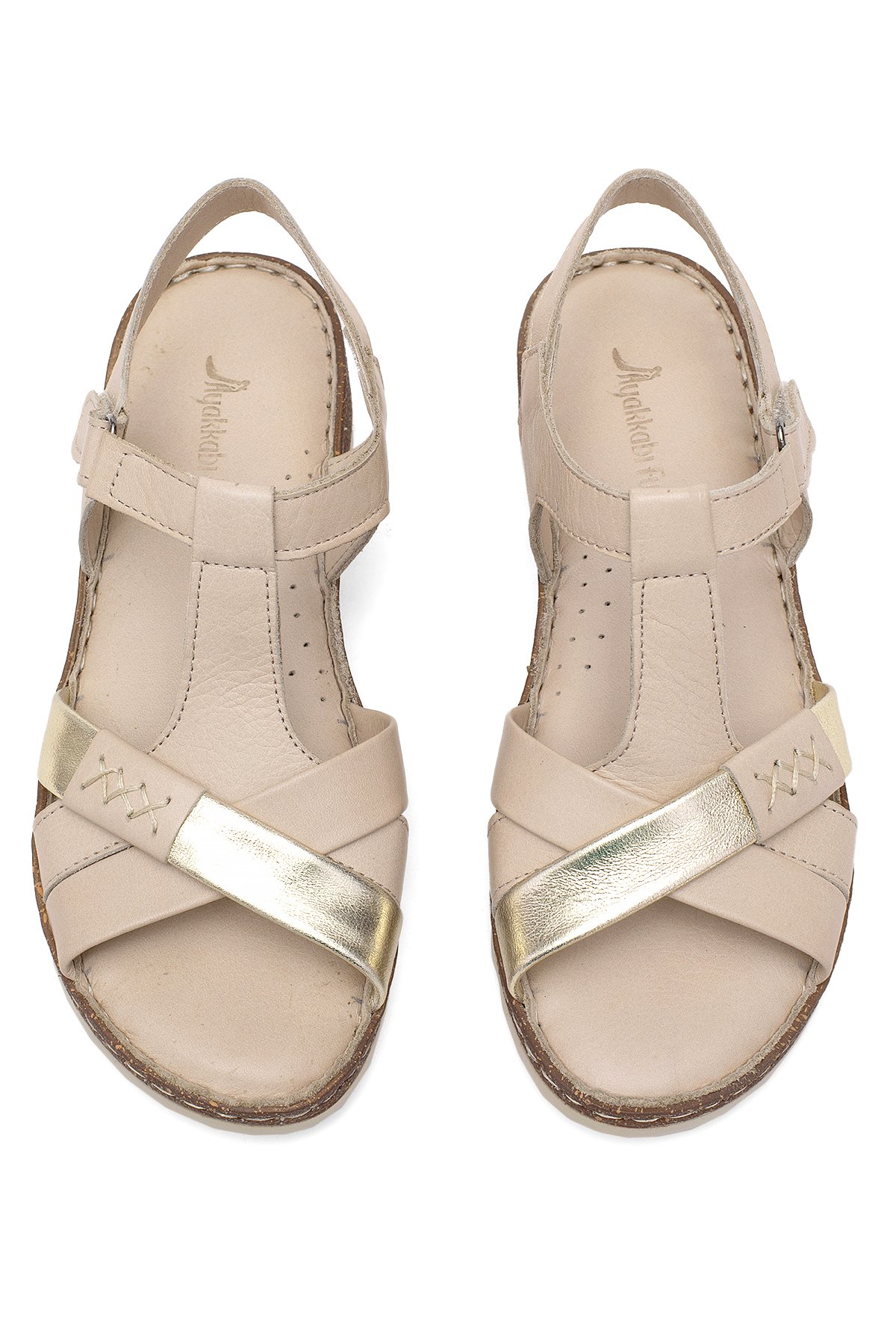 Elit Rhm207 Kadın Hakiki Deri Ortopedik Düz Sandalet Bej - Görsel 4