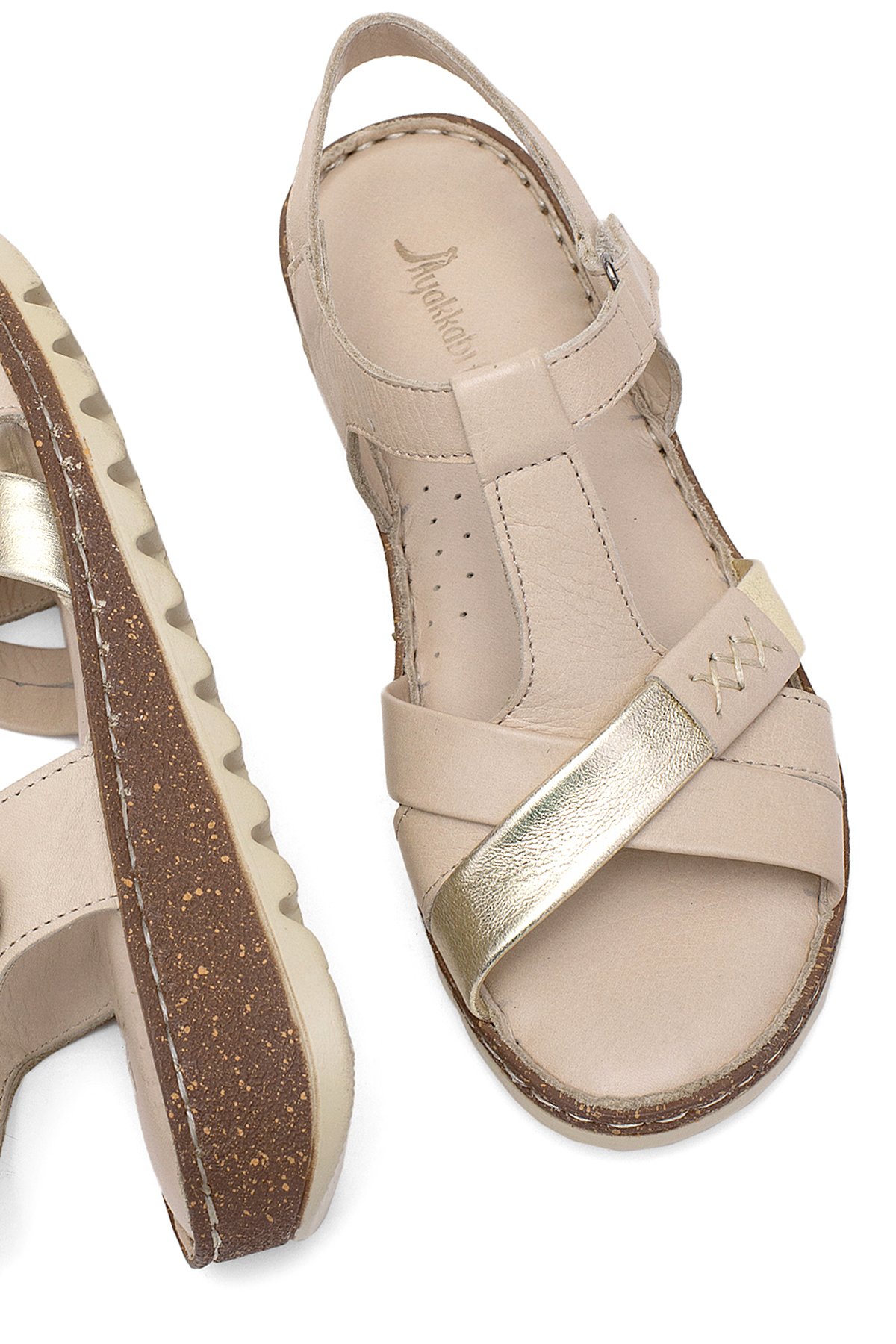 Elit Rhm207 Kadın Hakiki Deri Ortopedik Düz Sandalet Bej - Görsel 6