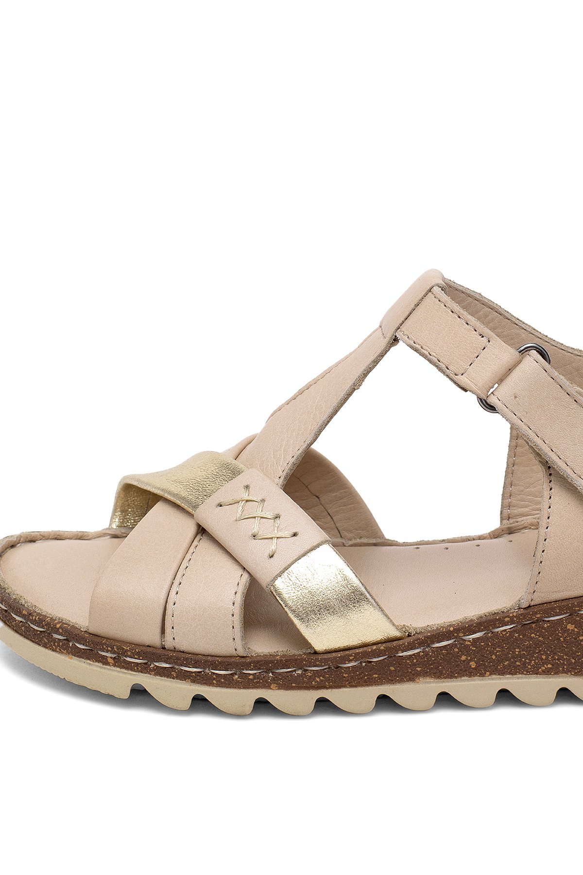 Elit Rhm207 Kadın Hakiki Deri Ortopedik Düz Sandalet Bej - Görsel 8