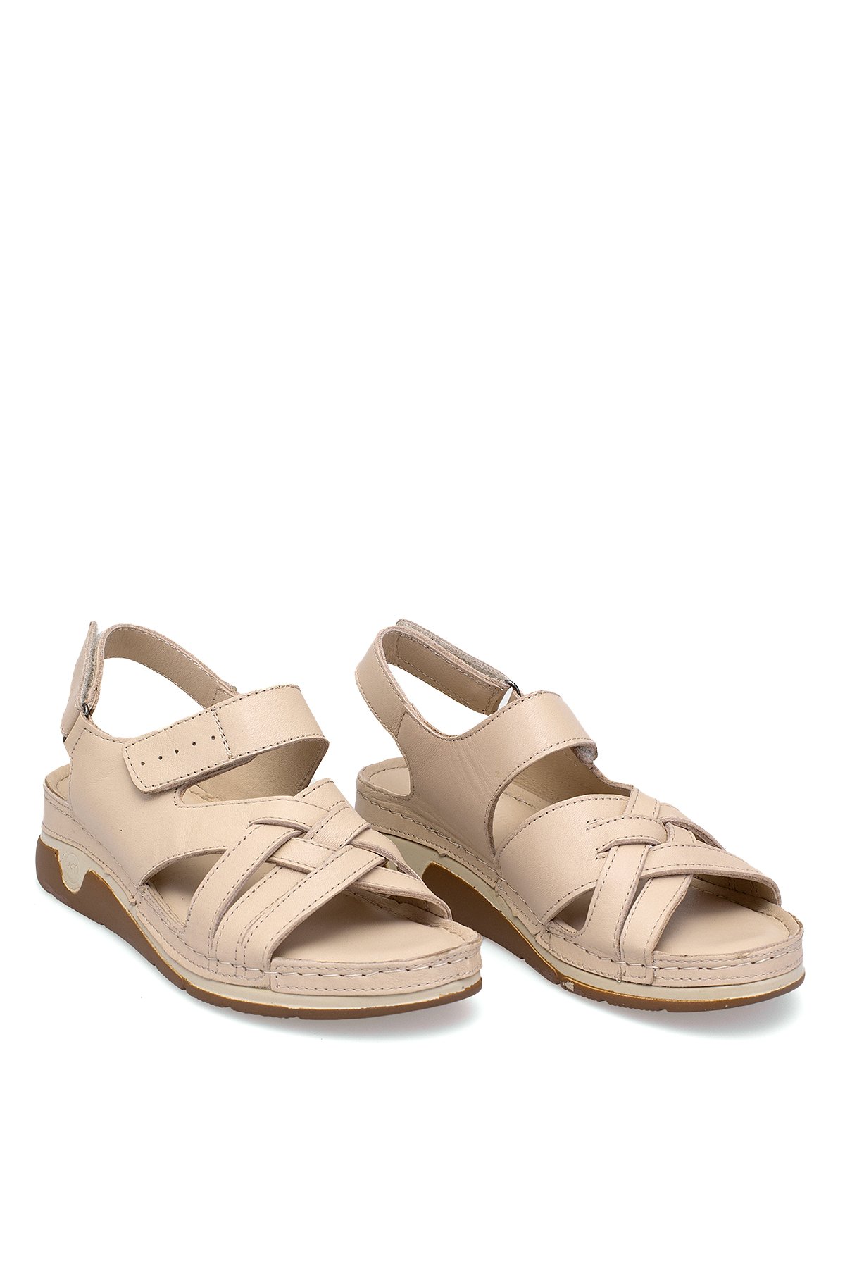 Elit RhmM-04 Kadın Hakiki Deri Ortopedik Düz Sandalet Bej - Görsel 2