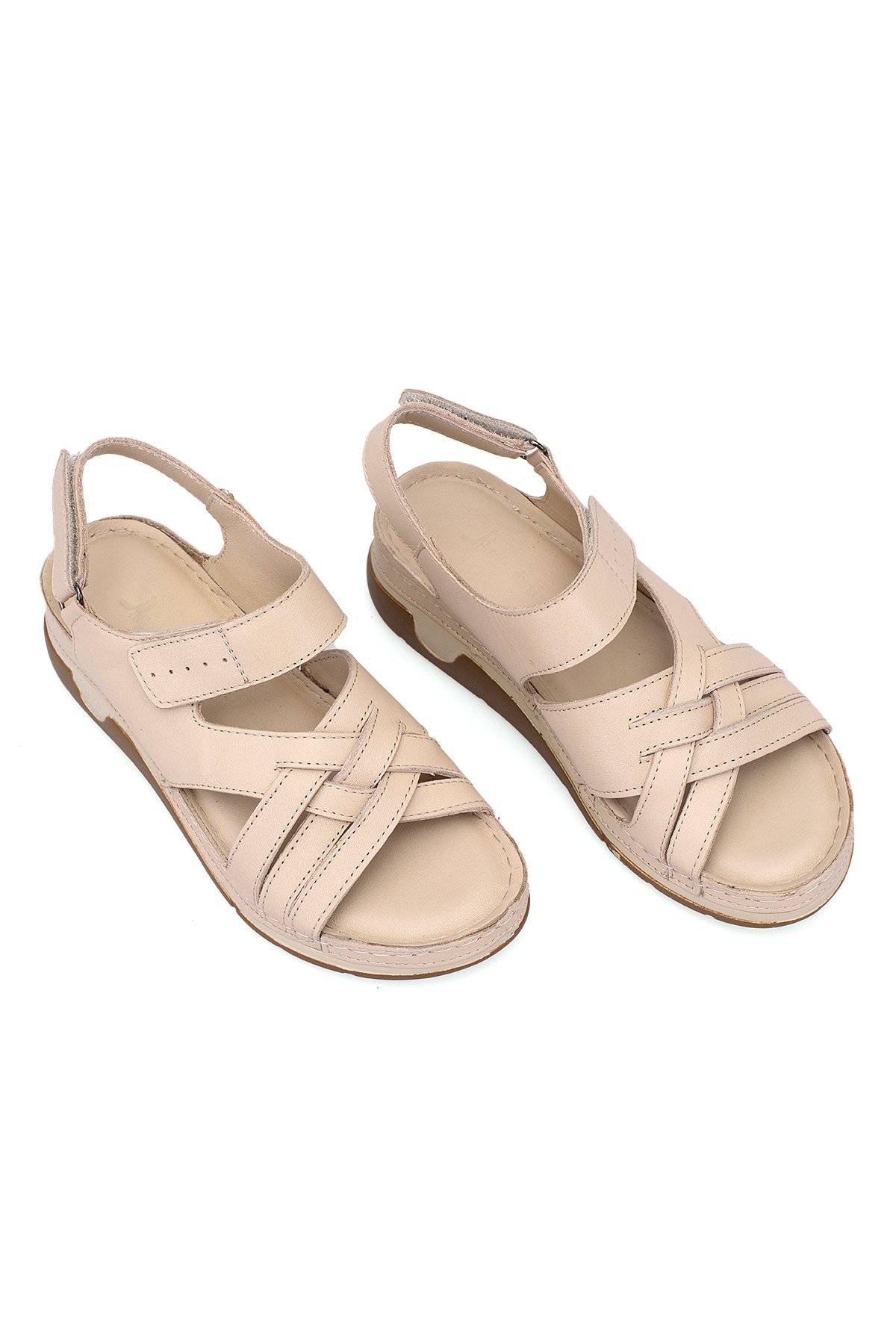 Elit RhmM-04 Kadın Hakiki Deri Ortopedik Düz Sandalet Bej - Görsel 3