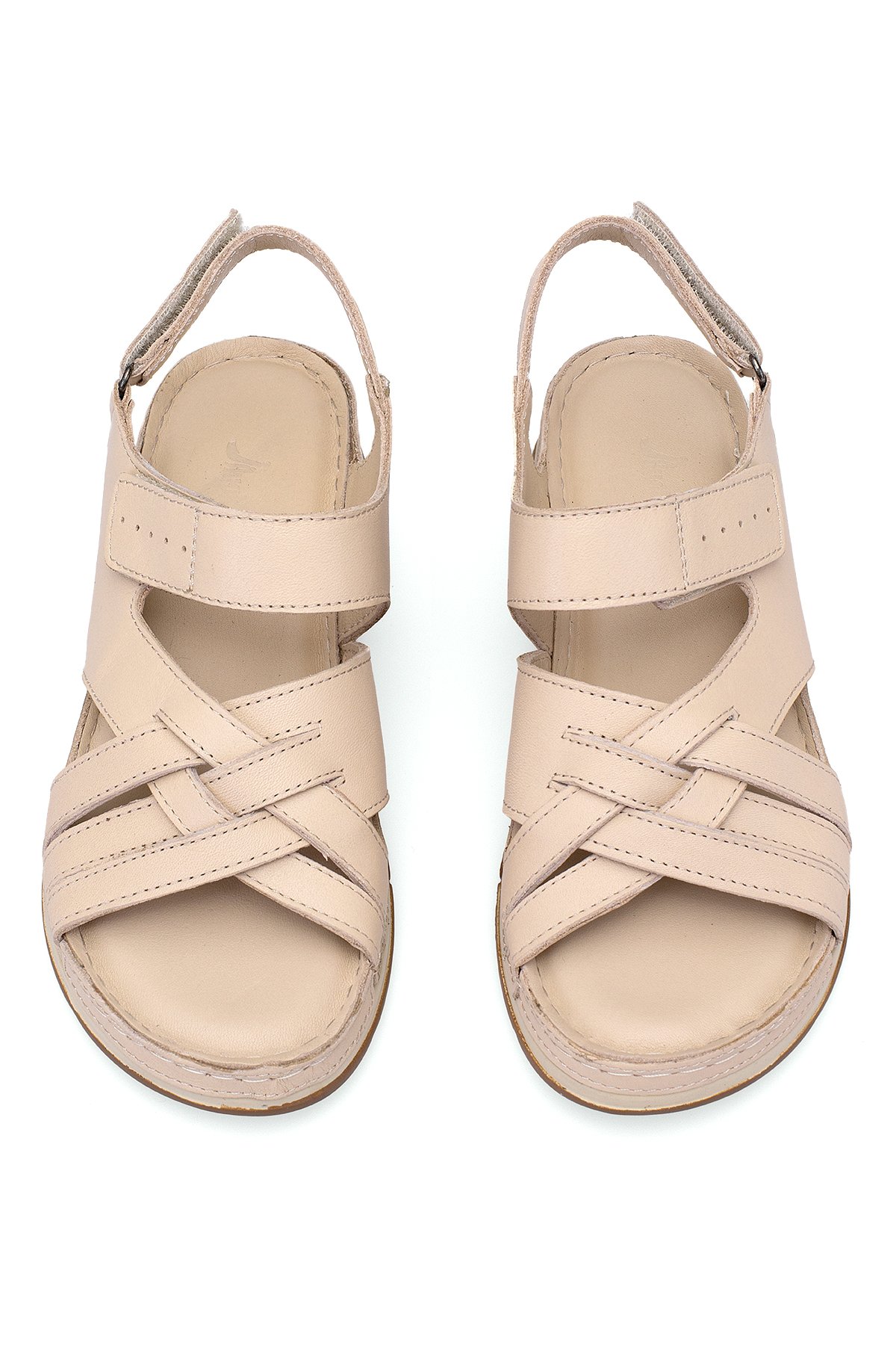 Elit RhmM-04 Kadın Hakiki Deri Ortopedik Düz Sandalet Bej - Görsel 4