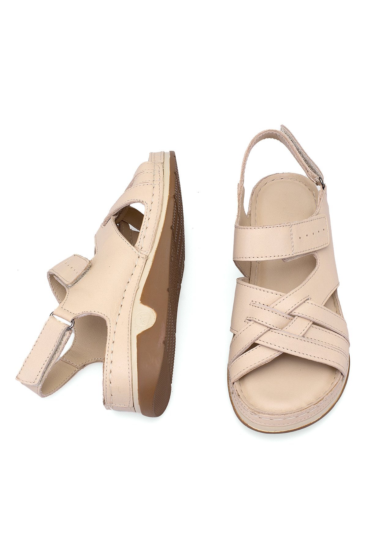 Elit RhmM-04 Kadın Hakiki Deri Ortopedik Düz Sandalet Bej - Görsel 5