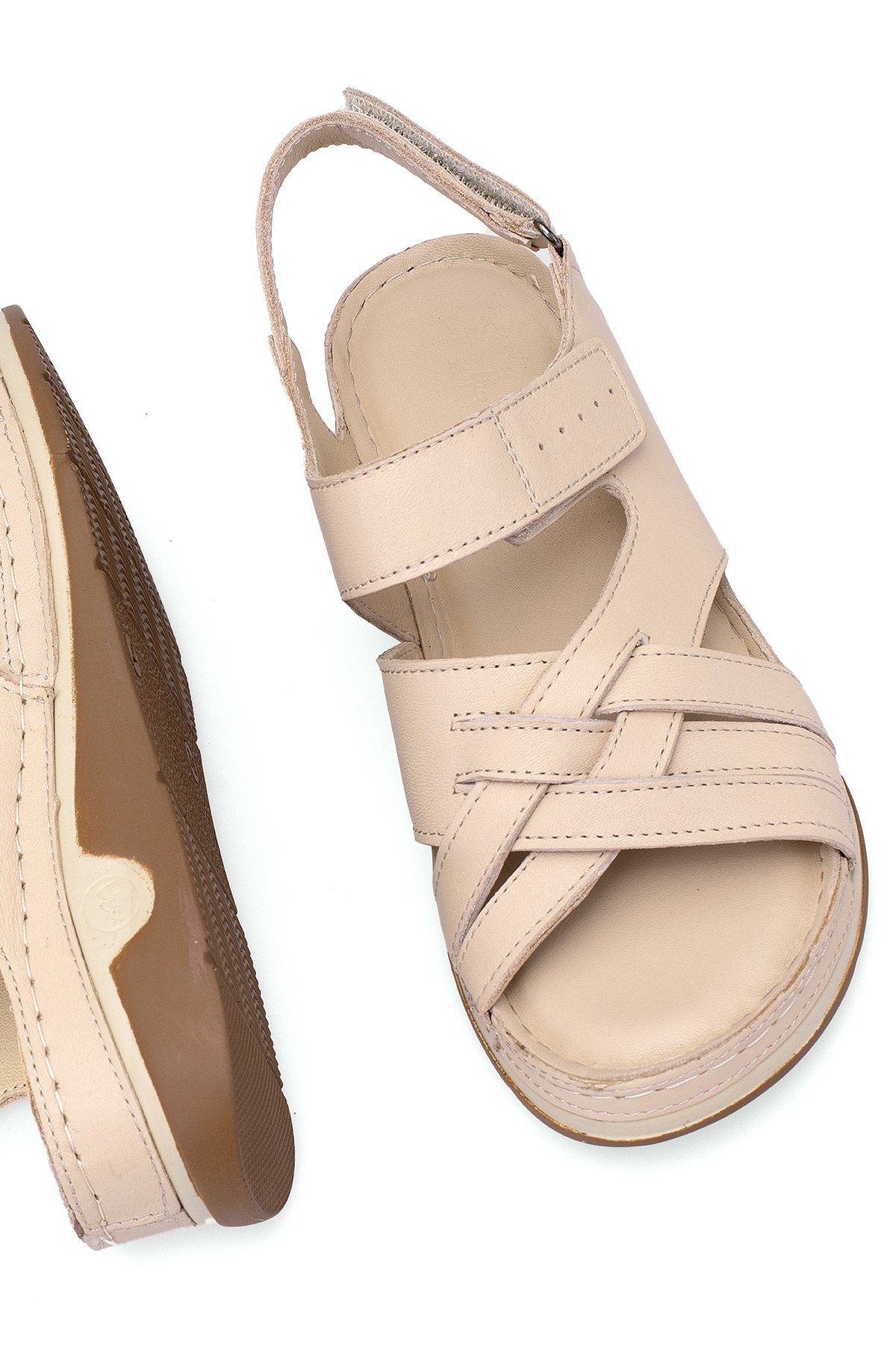 Elit RhmM-04 Kadın Hakiki Deri Ortopedik Düz Sandalet Bej - Görsel 6