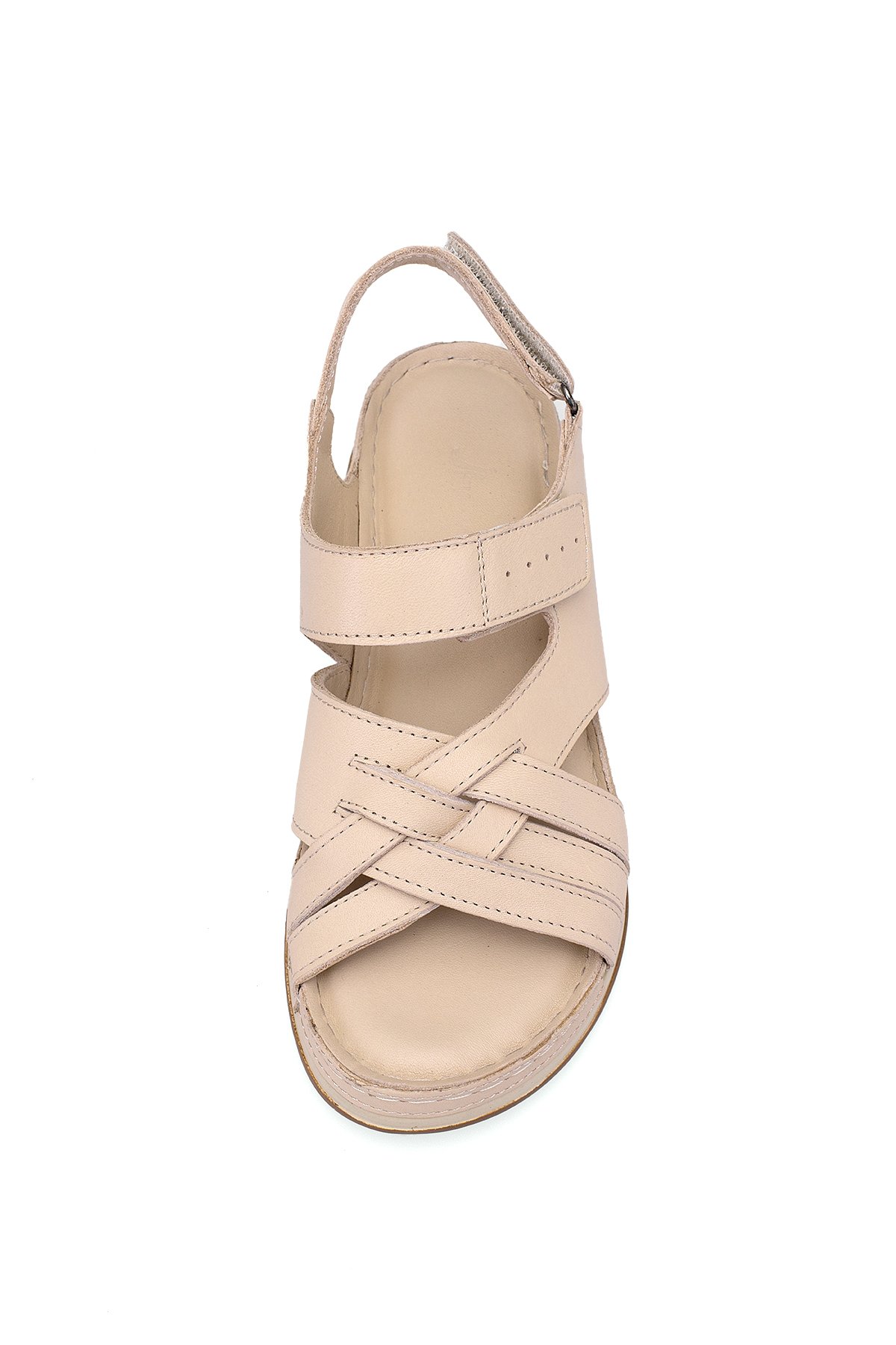 Elit RhmM-04 Kadın Hakiki Deri Ortopedik Düz Sandalet Bej - Görsel 7
